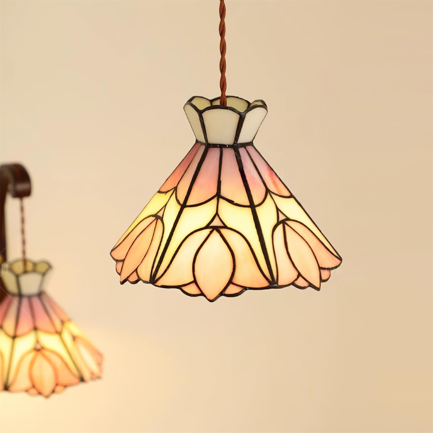 Tiffany Retro Glass Pendant Lights Pink Cream - Letslighting