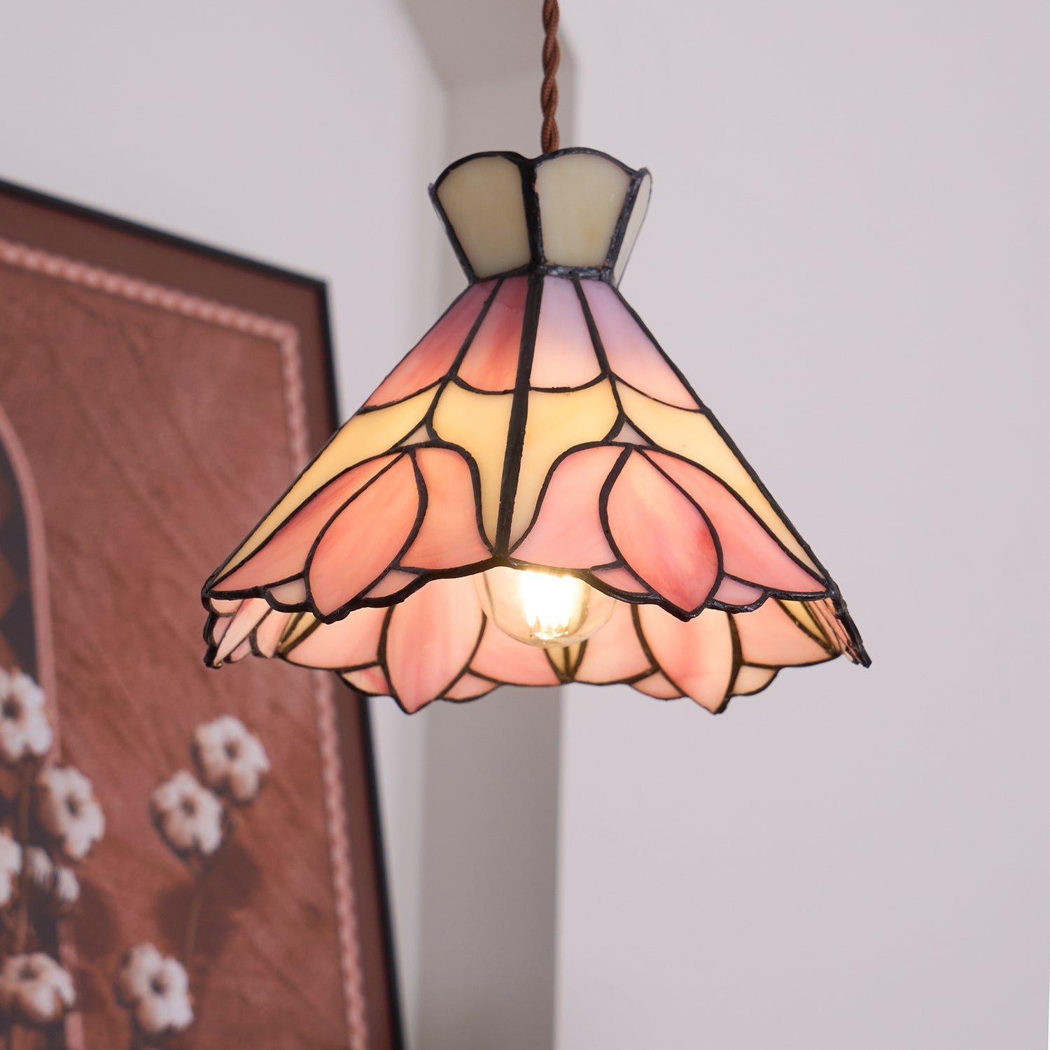 Tiffany Retro Glass Pendant Lights Pink Cream - Letslighting