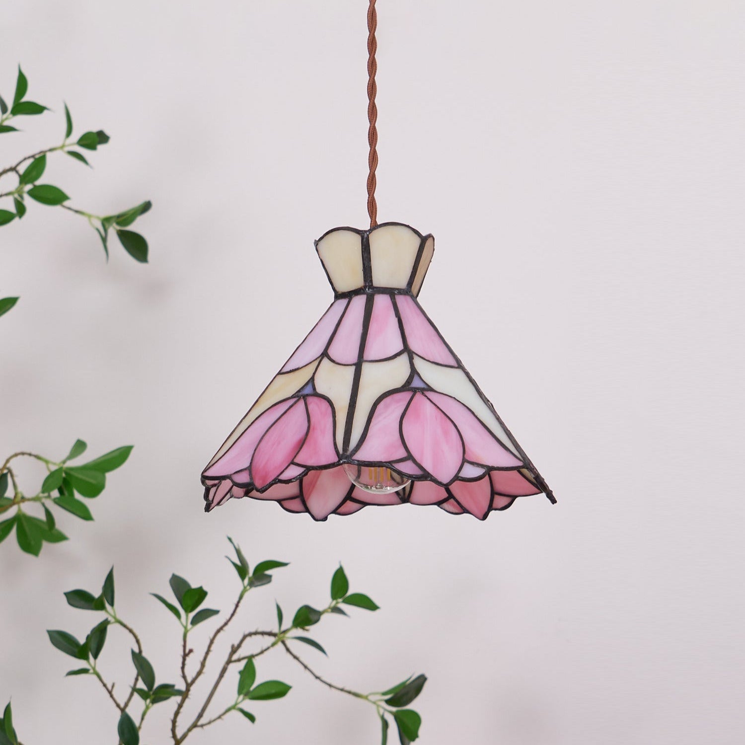 Tiffany Retro Glass Pendant Lights Pink Cream - Letslighting