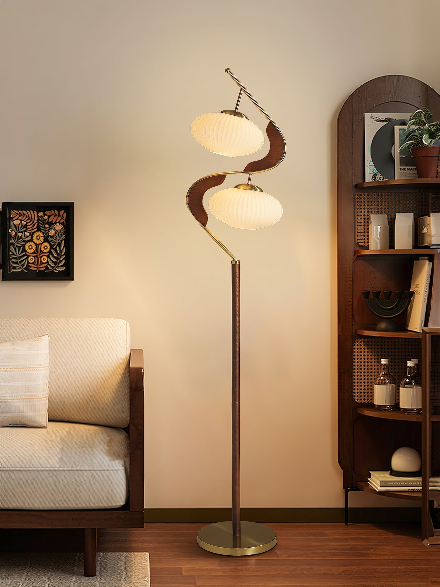 Serenita Modern Wood & Glass Floor Lamp