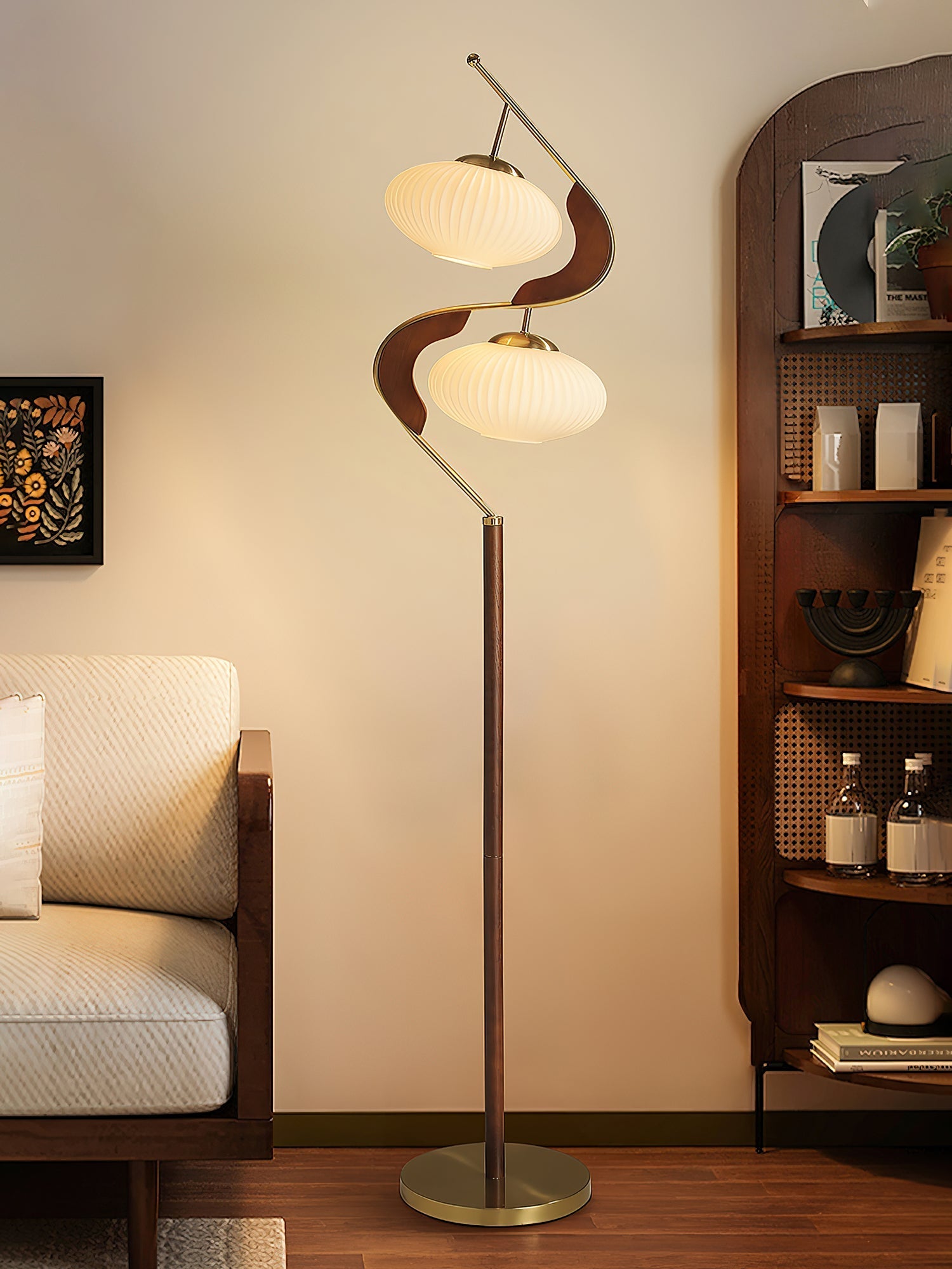 Serenita Modern Wood & Glass Floor Lamp