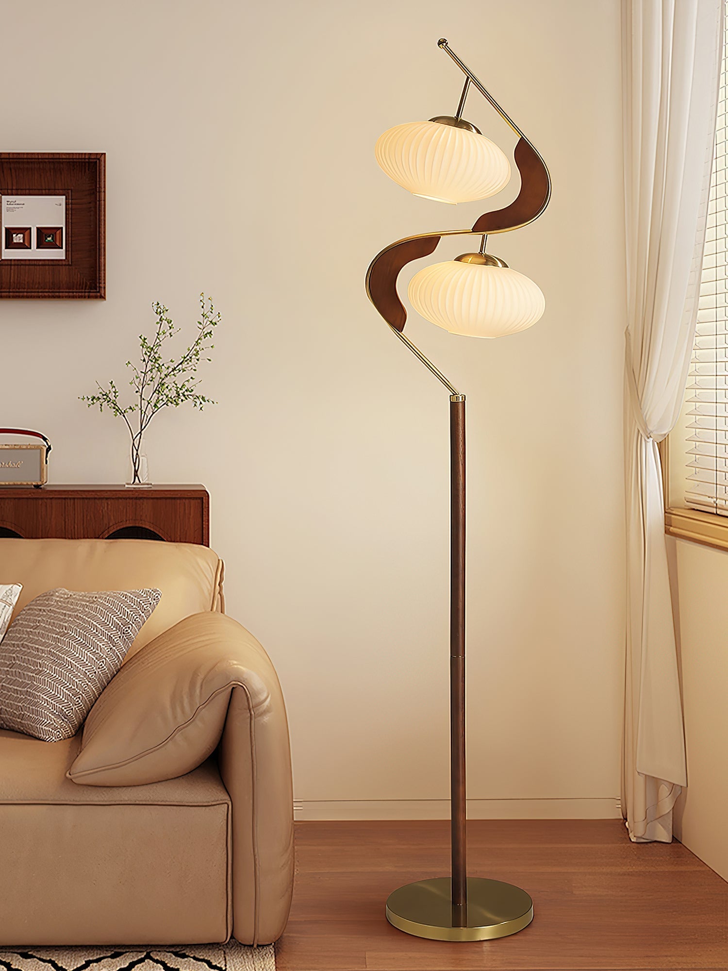 Serenita Modern Wood & Glass Floor Lamp