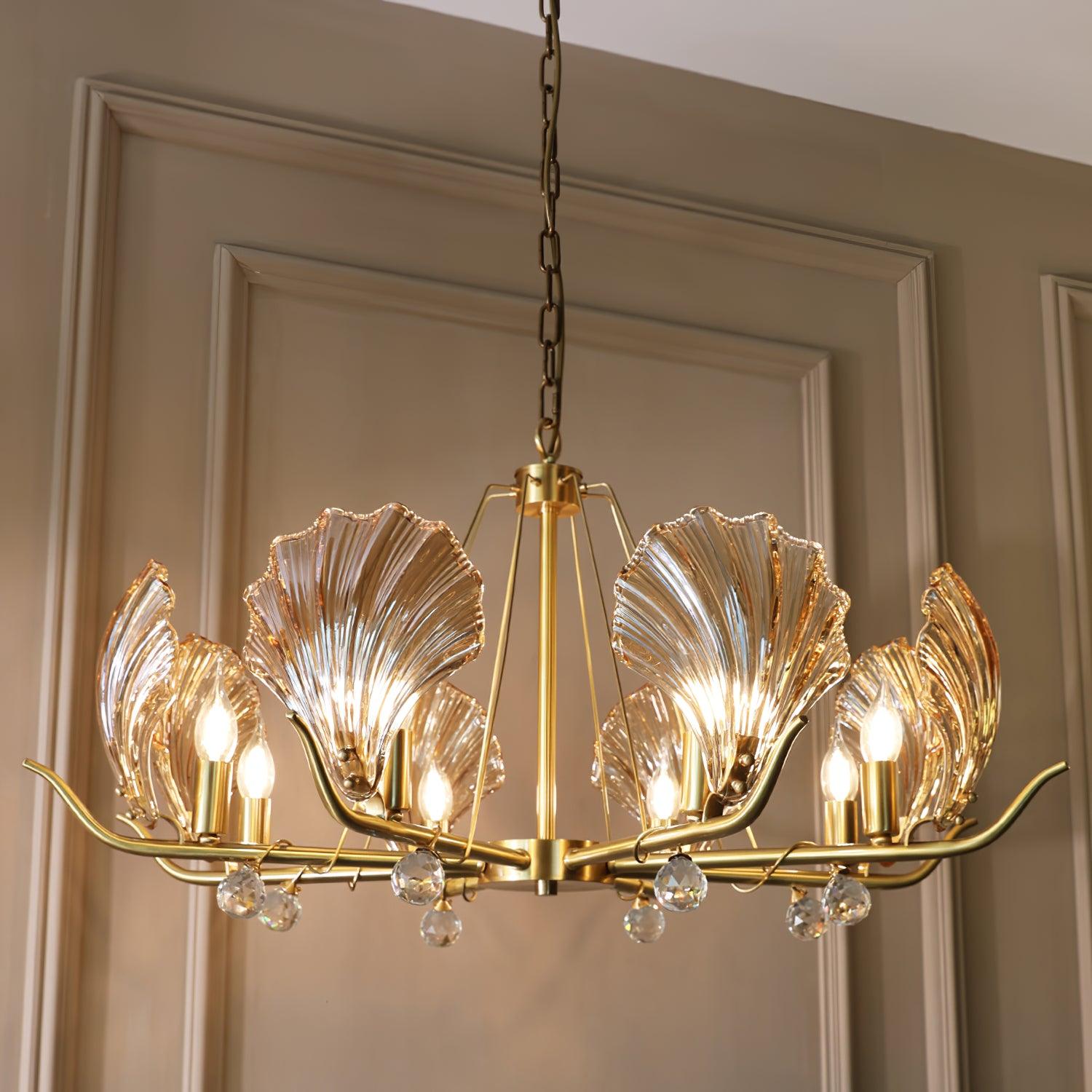 Lustra Chandelier Shell Crystal Leaf Copper - Letslighting