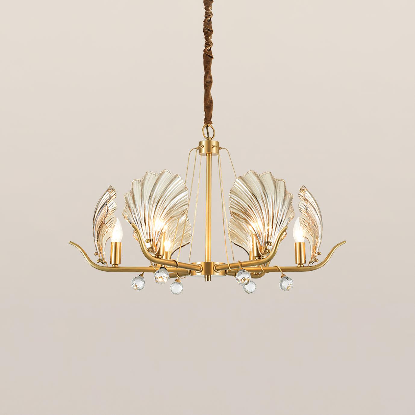 Lustra Chandelier Shell Crystal Leaf Copper - Letslighting