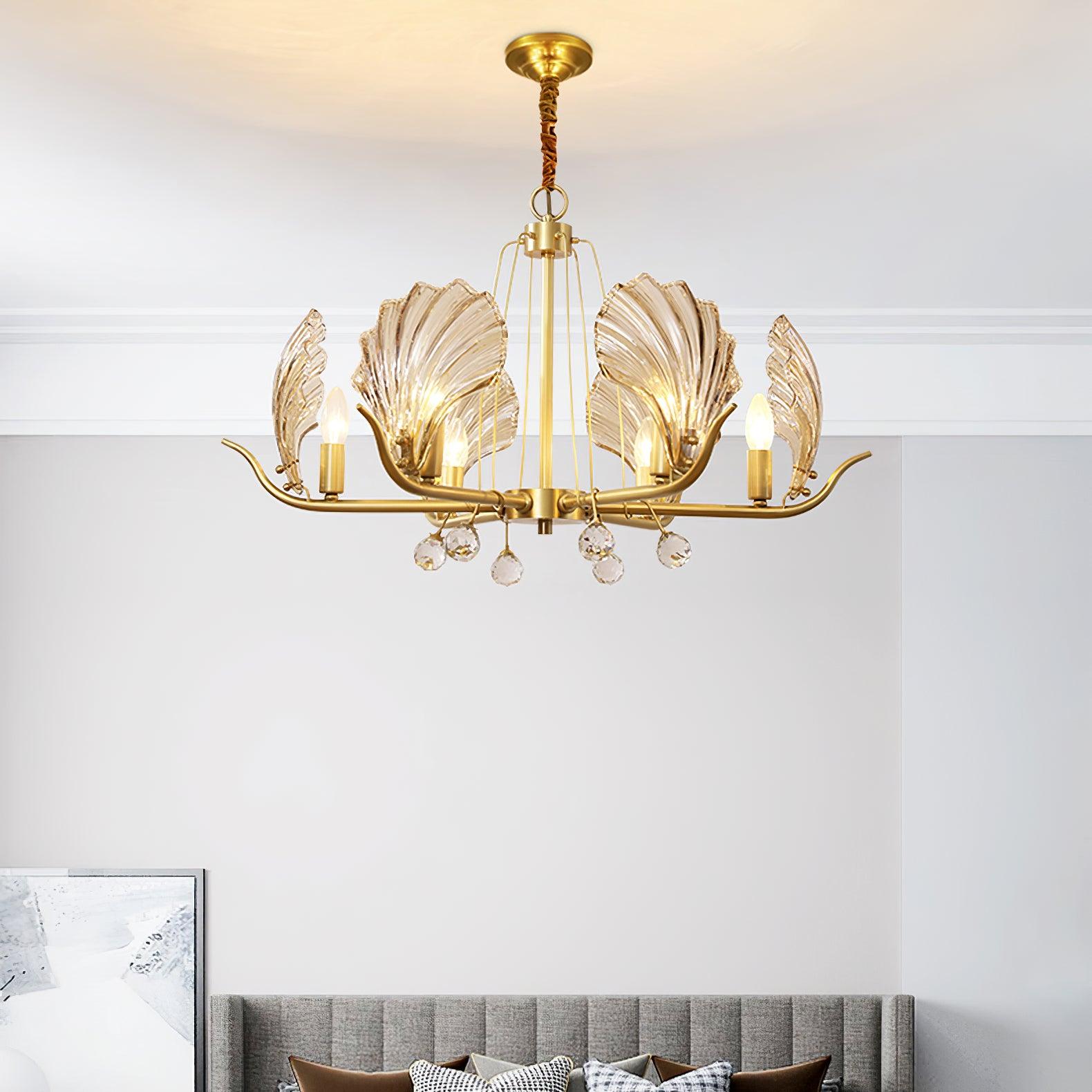 Lustra Chandelier Shell Crystal Leaf Copper - Letslighting