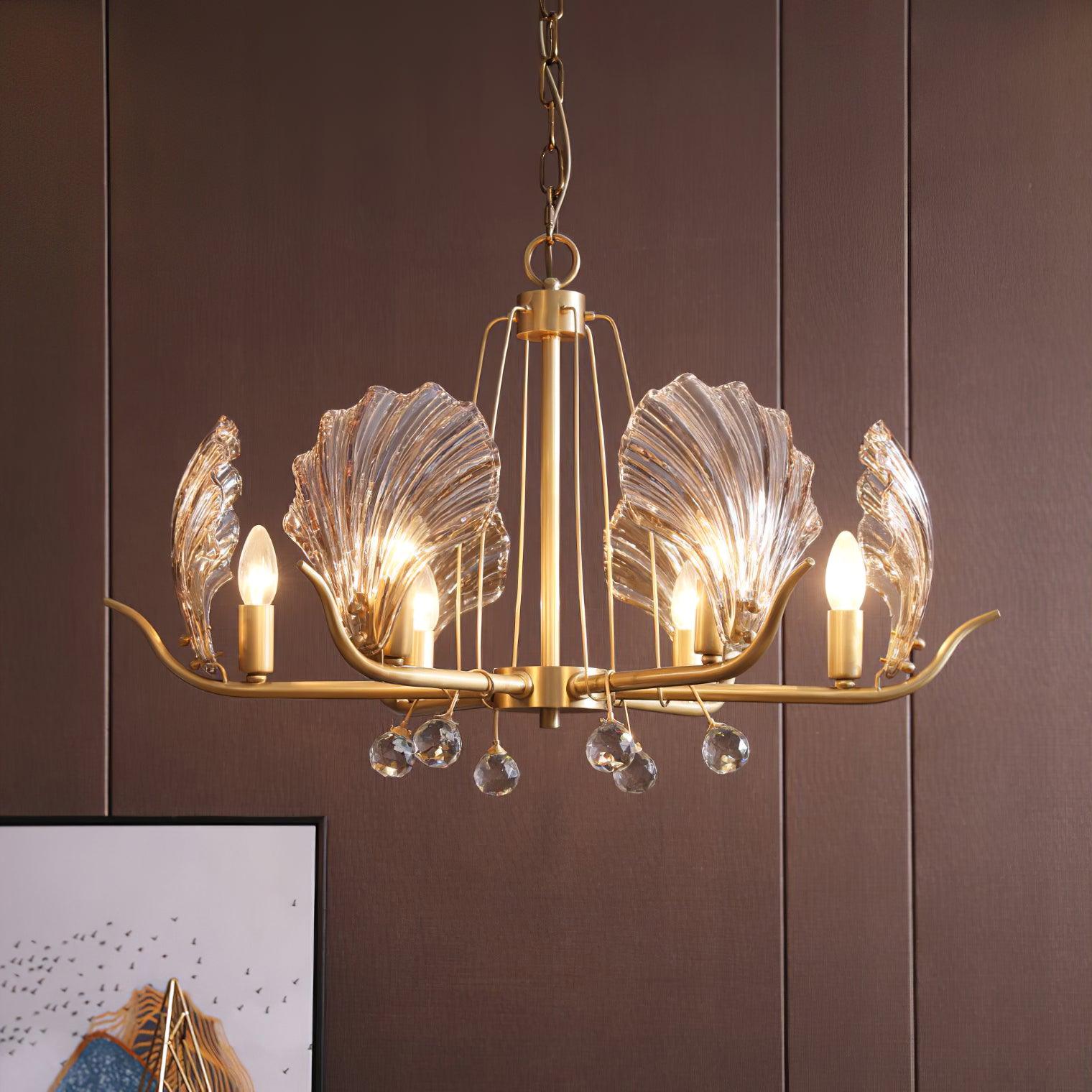 Lustra Chandelier Shell Crystal Leaf Copper - Letslighting