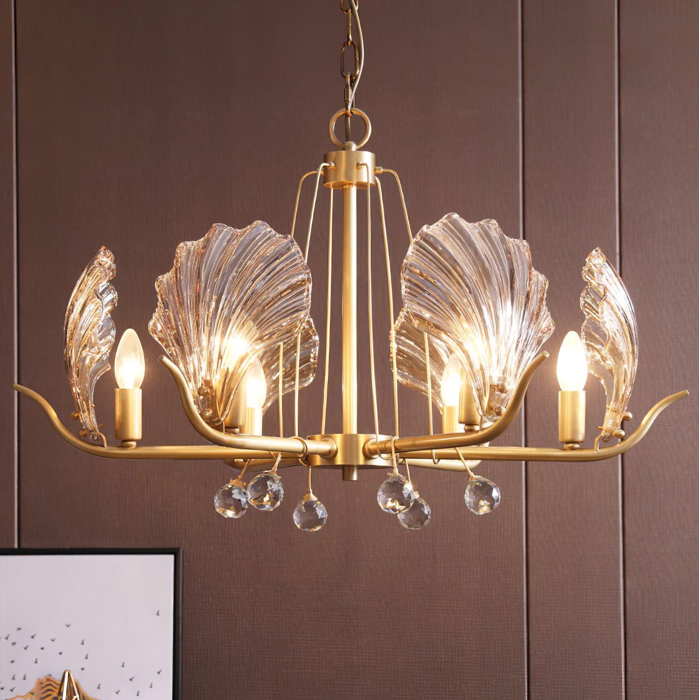 Lustra Chandelier Shell Crystal Leaf Copper - Letslighting
