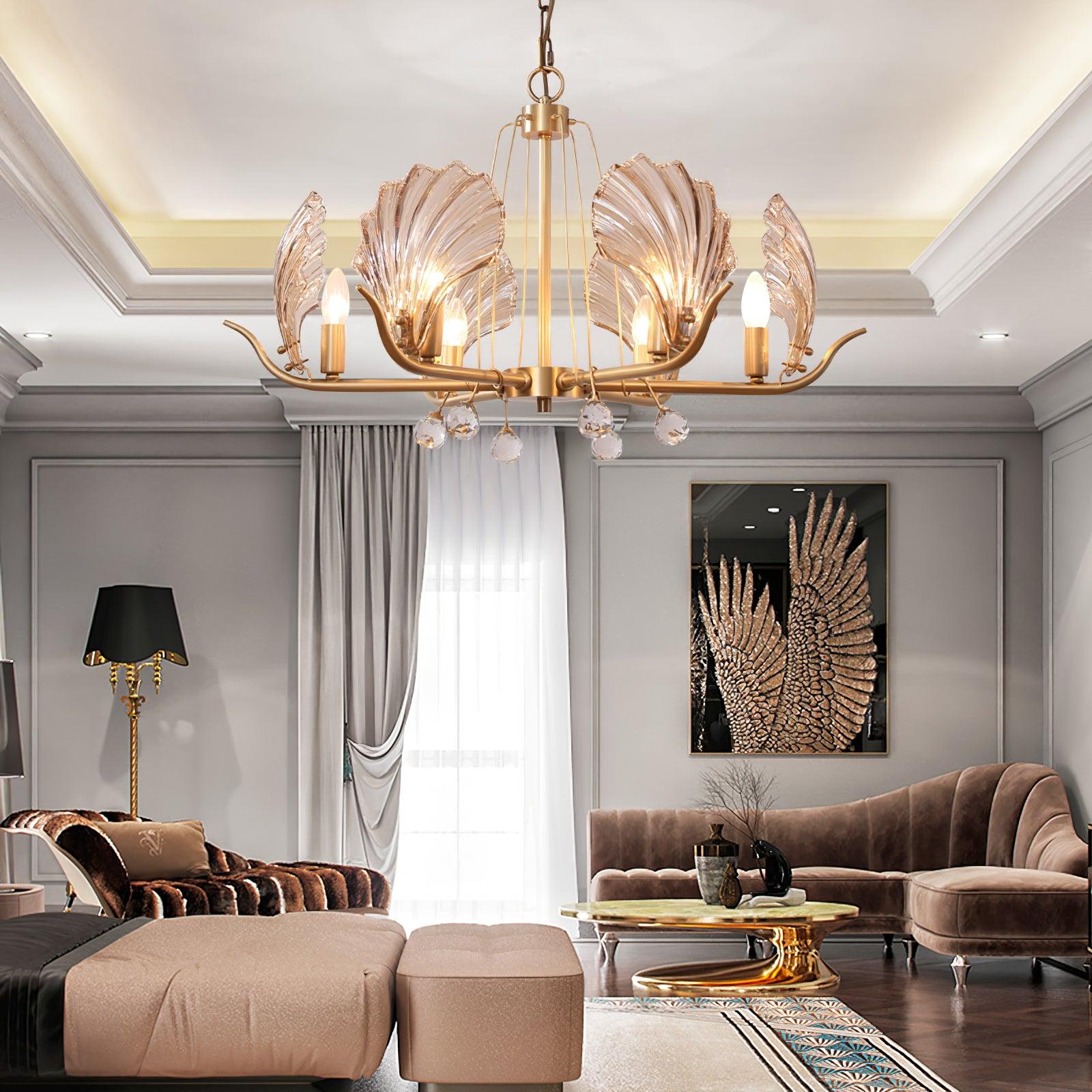 Lustra Chandelier Shell Crystal Leaf Copper - Letslighting