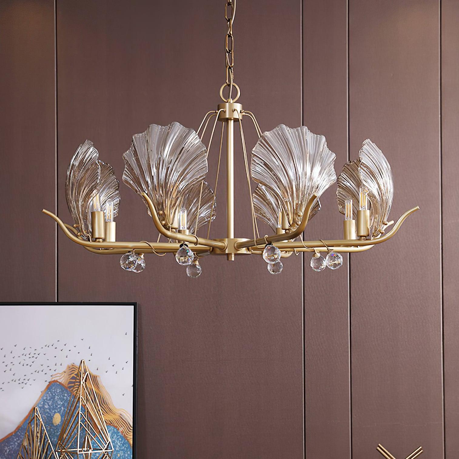Lustra Chandelier Shell Crystal Leaf Copper - Letslighting