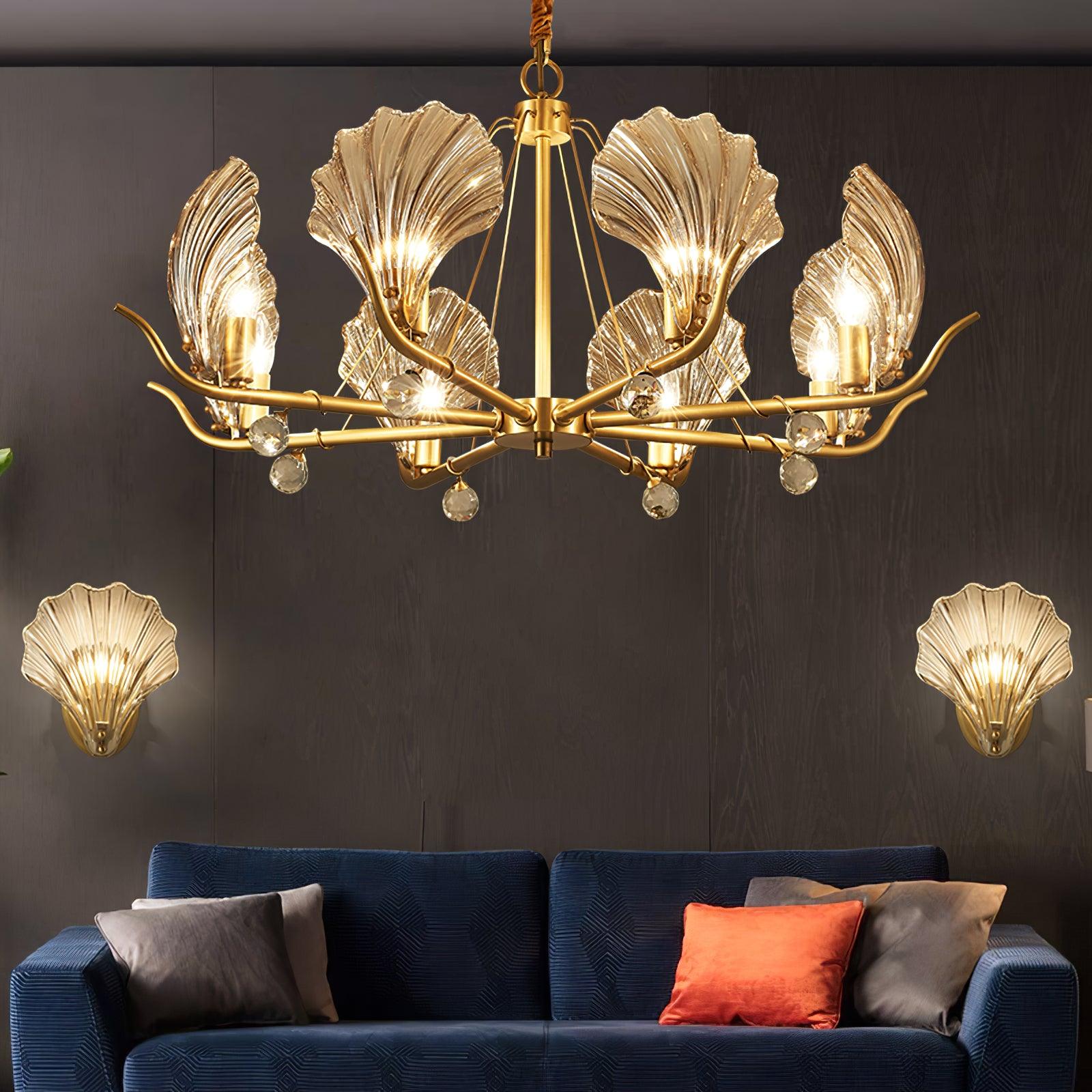 Lustra Chandelier Shell Crystal Leaf Copper - Letslighting
