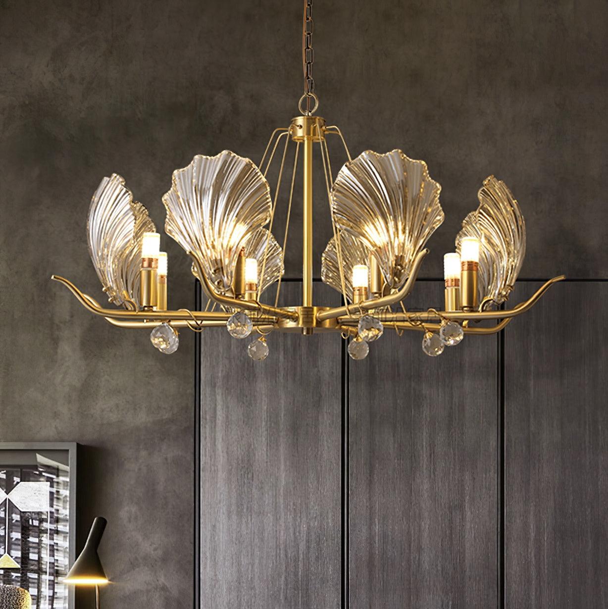 Lustra Chandelier Shell Crystal Leaf Copper - Letslighting