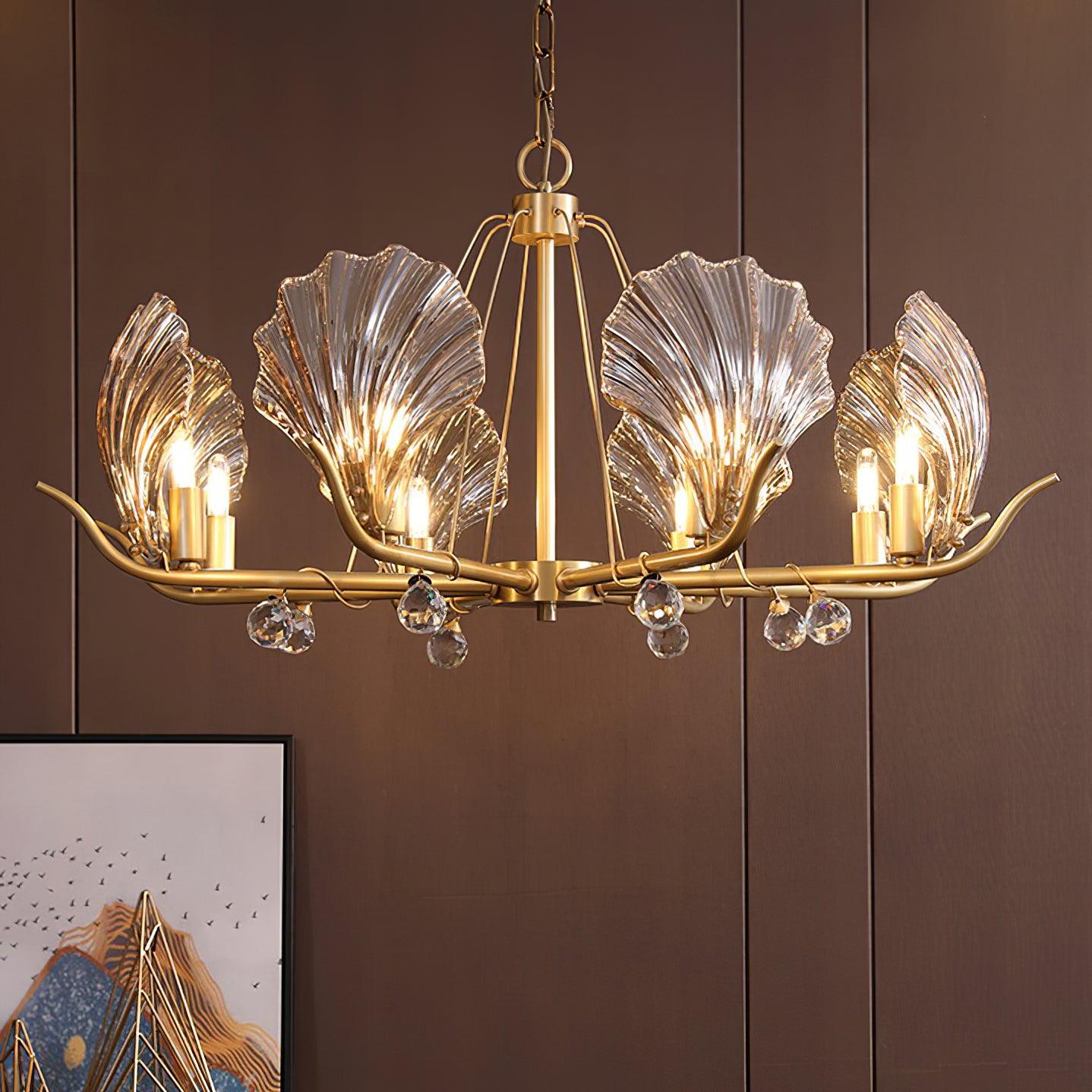Lustra Chandelier Shell Crystal Leaf Copper - Letslighting