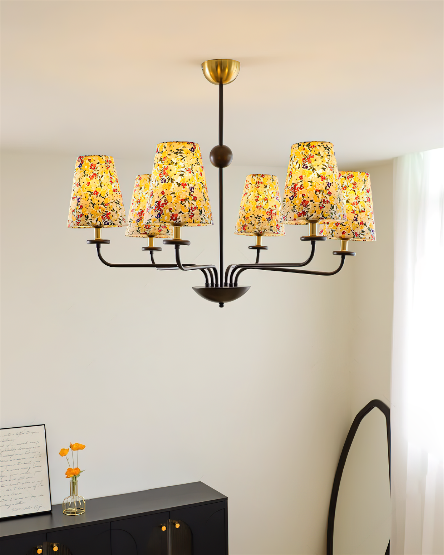 Siena Chandelier Floral Fabric Shade Six-Arm - Letslighting