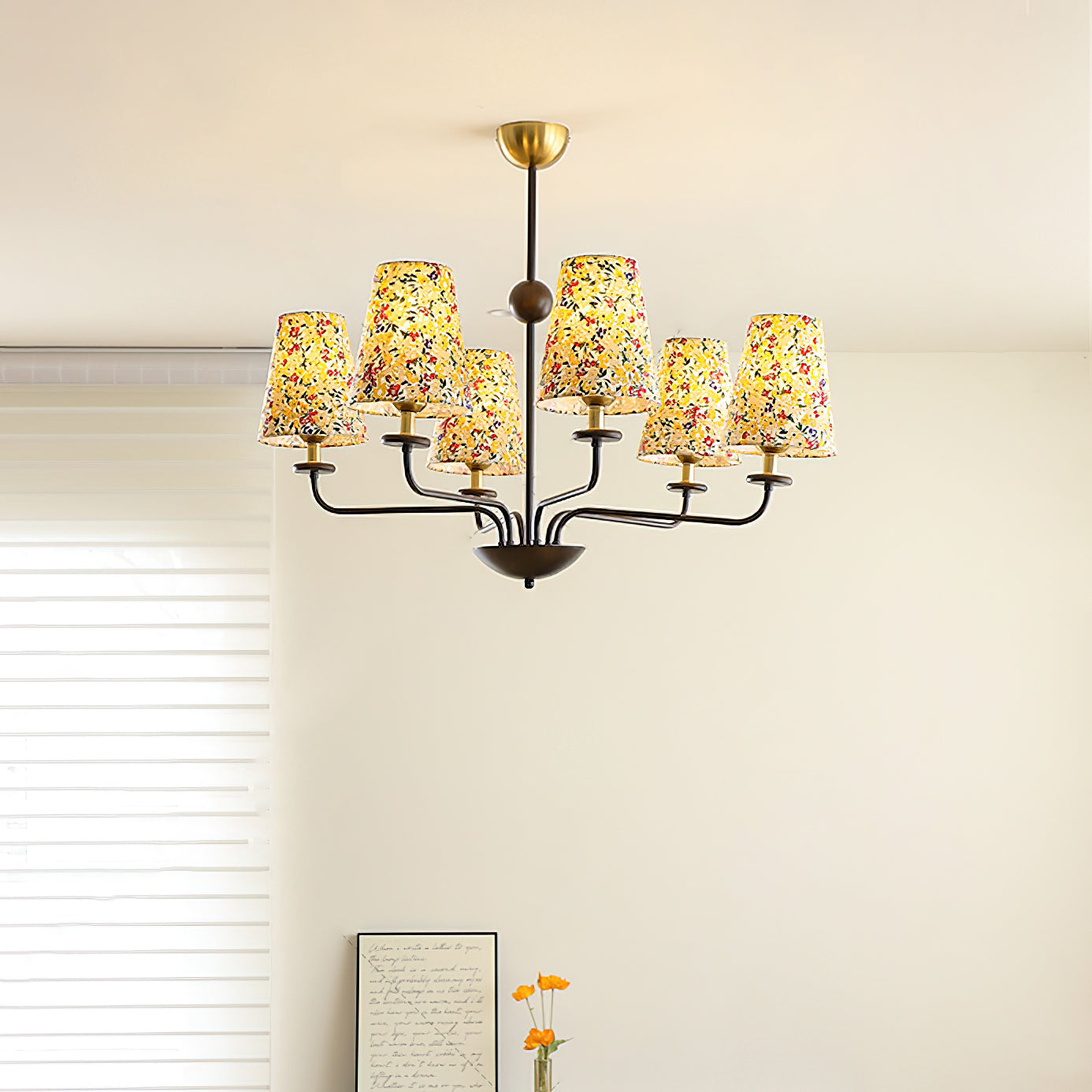 Siena Chandelier Floral Fabric Shade Six-Arm - Letslighting