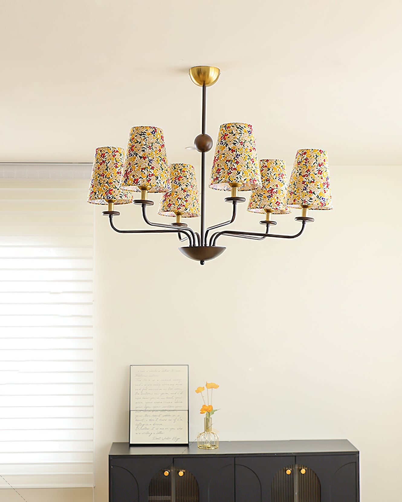 Siena Chandelier Floral Fabric Shade Six-Arm - Letslighting
