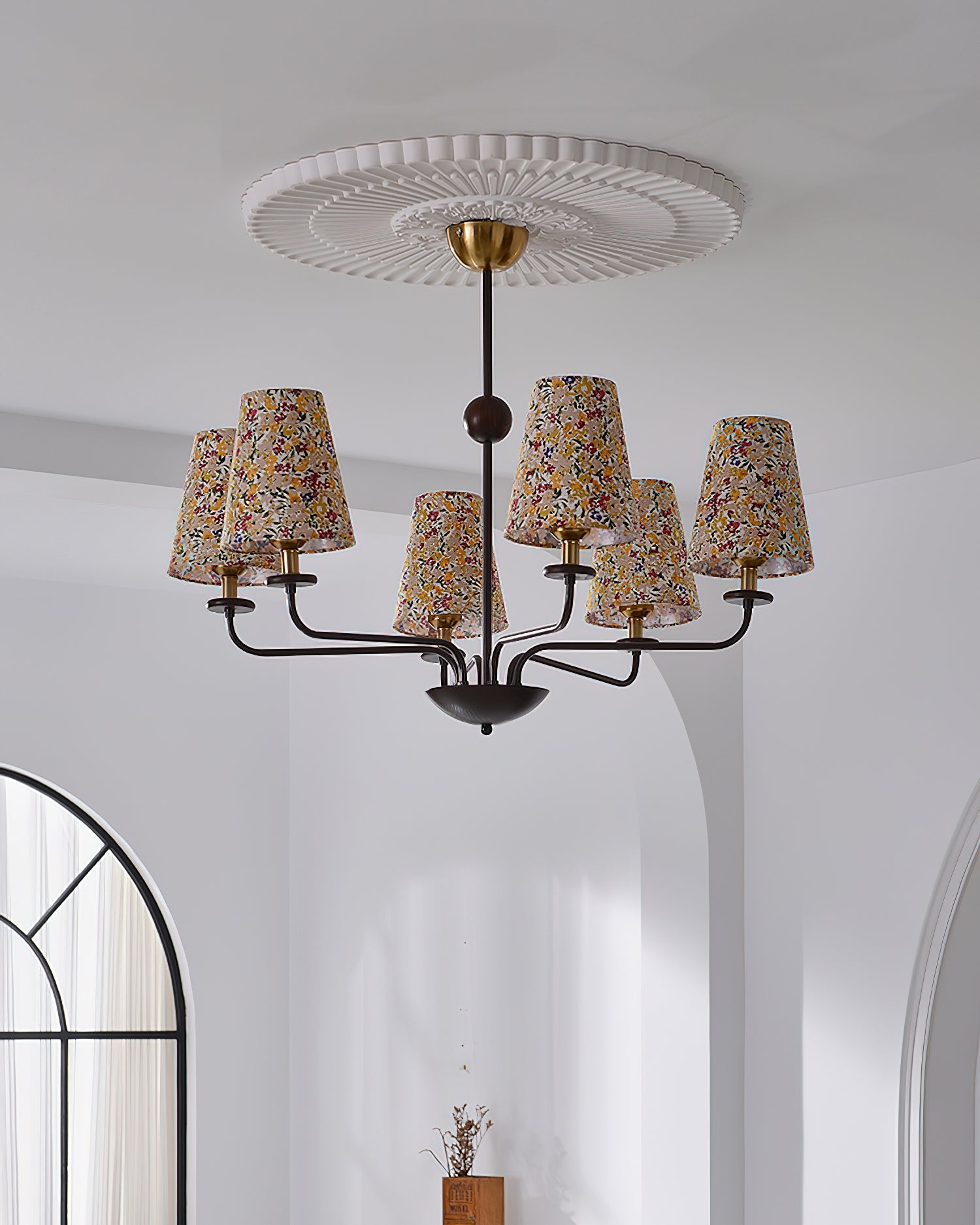 Siena Chandelier Floral Fabric Shade Six-Arm - Letslighting