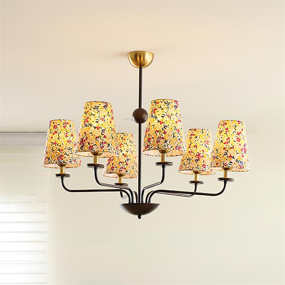 Siena Chandelier Floral Fabric Shade Six-Arm - Letslighting