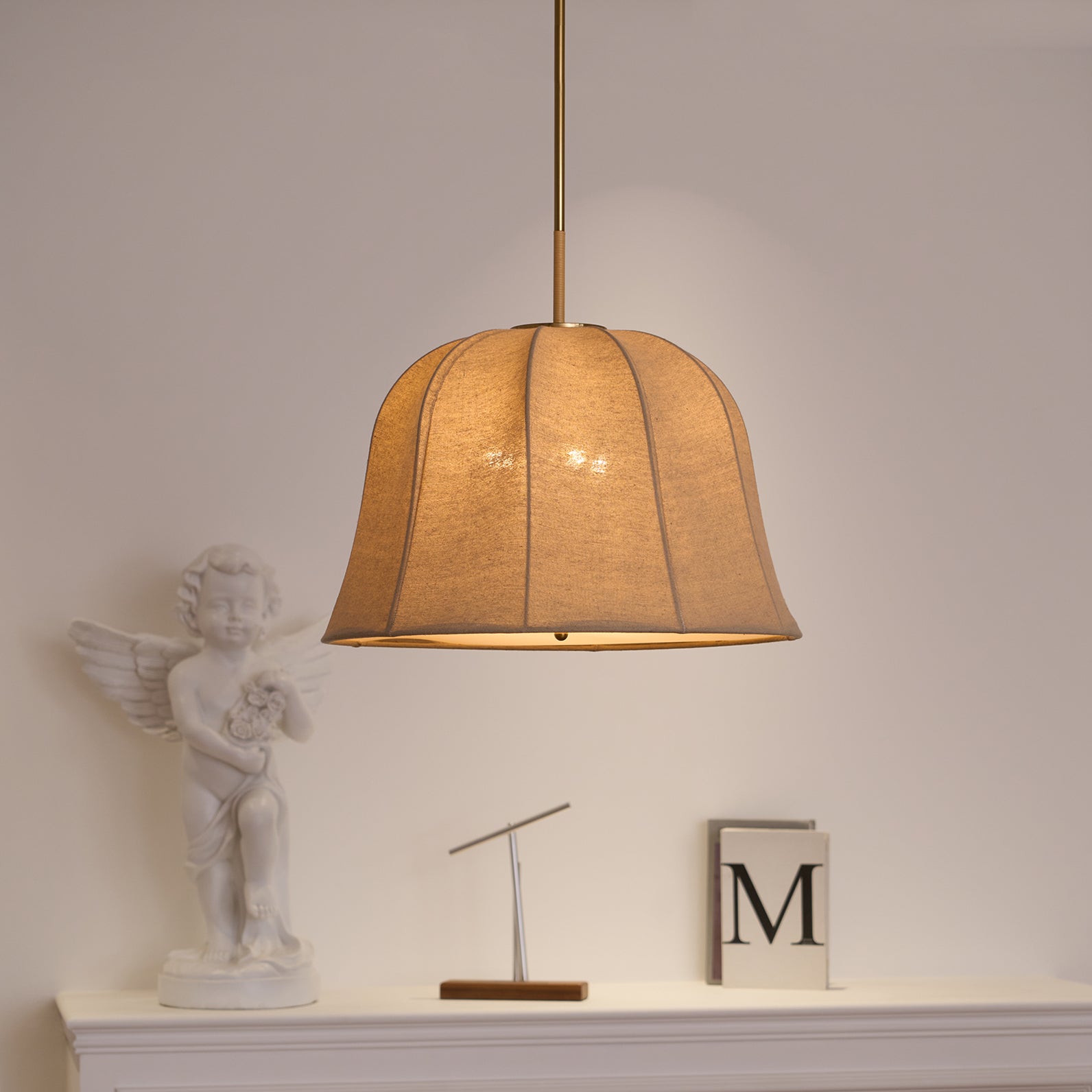 Ritta Bell Brass Pendant Lightm Fabric Line - Letslighting
