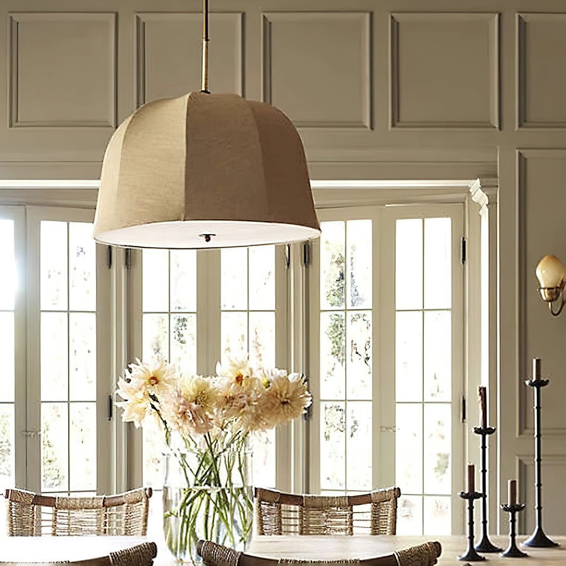 Ritta Bell Brass Pendant Lightm Fabric Line - Letslighting