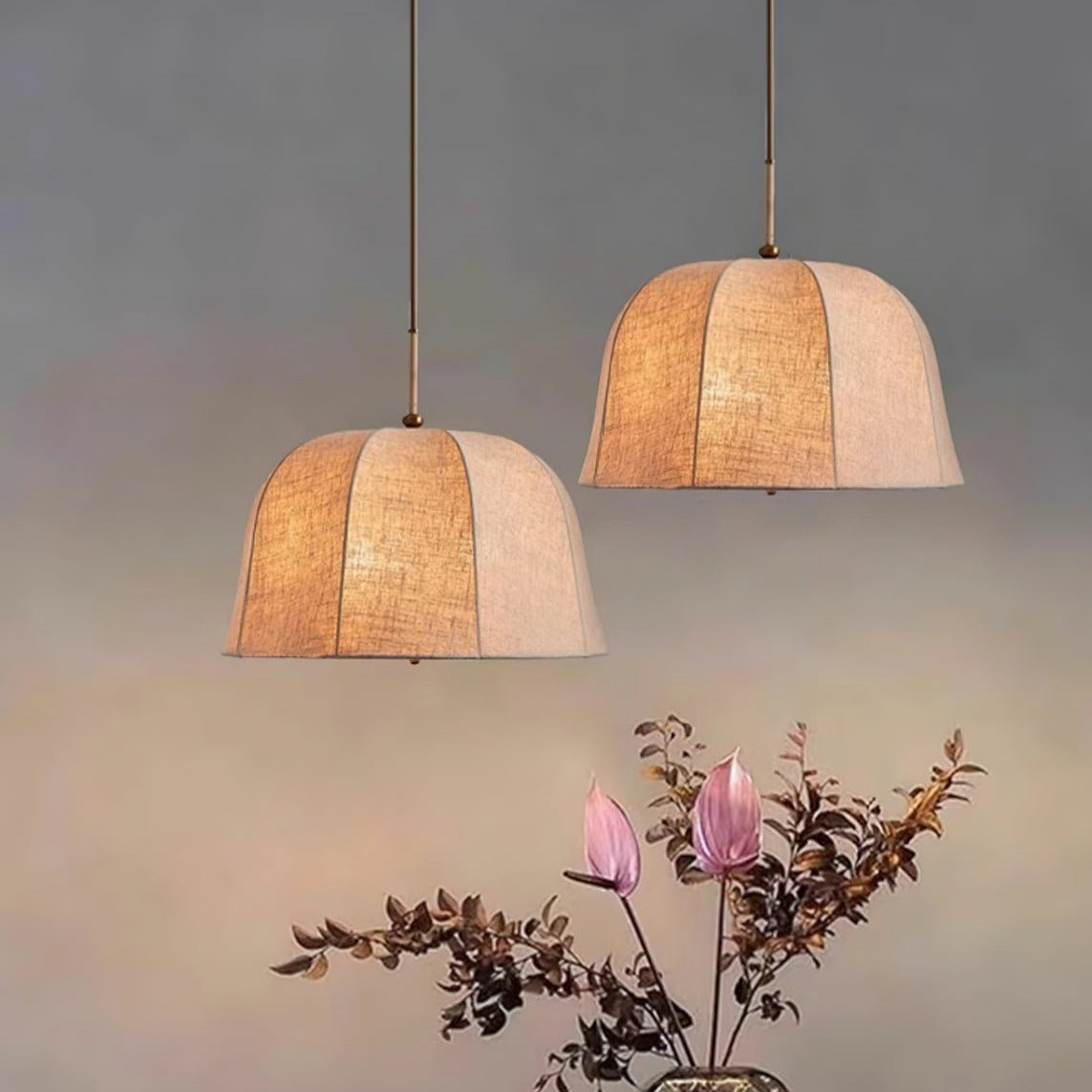 Ritta Bell Brass Pendant Lightm Fabric Line - Letslighting