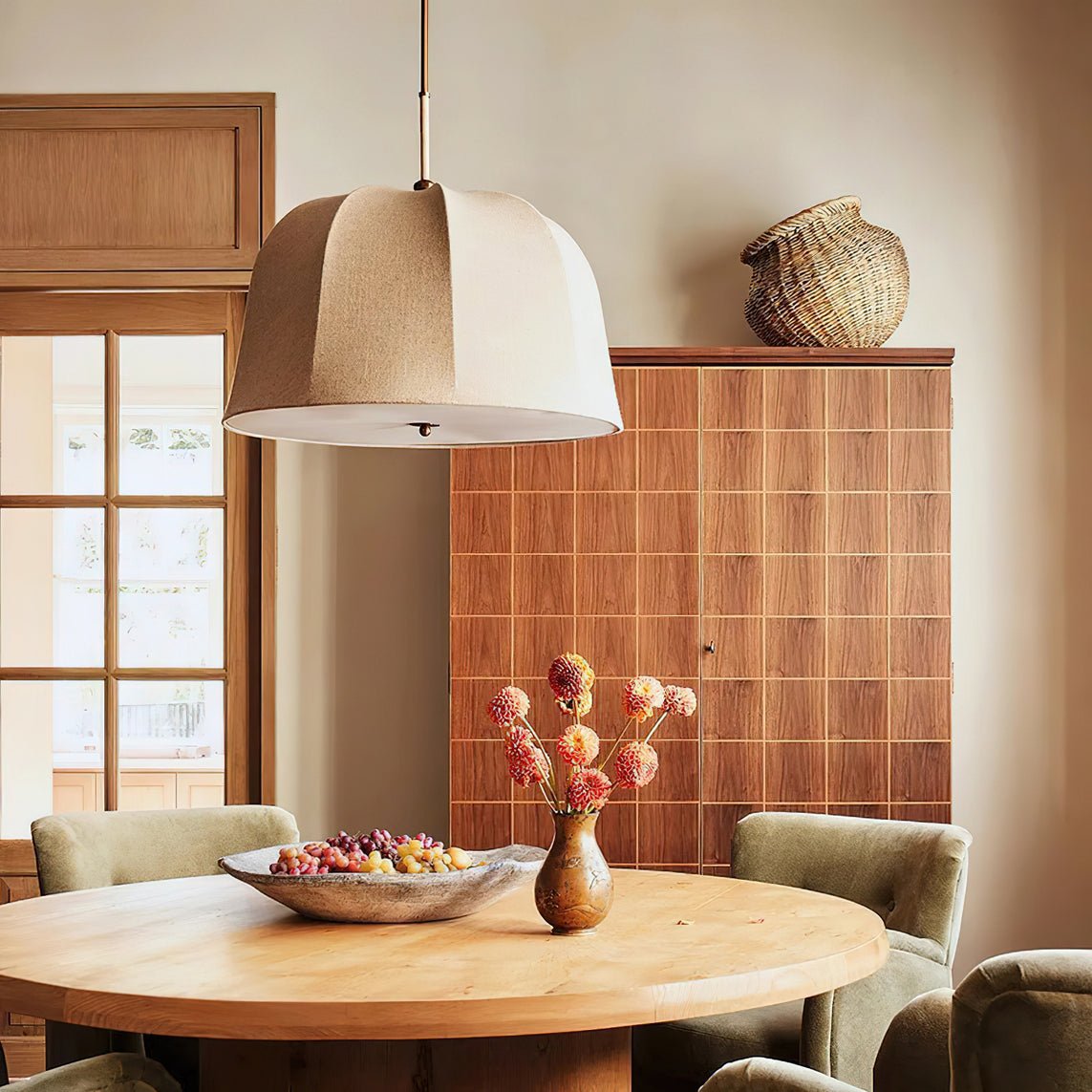 Ritta Bell Brass Pendant Lightm Fabric Line