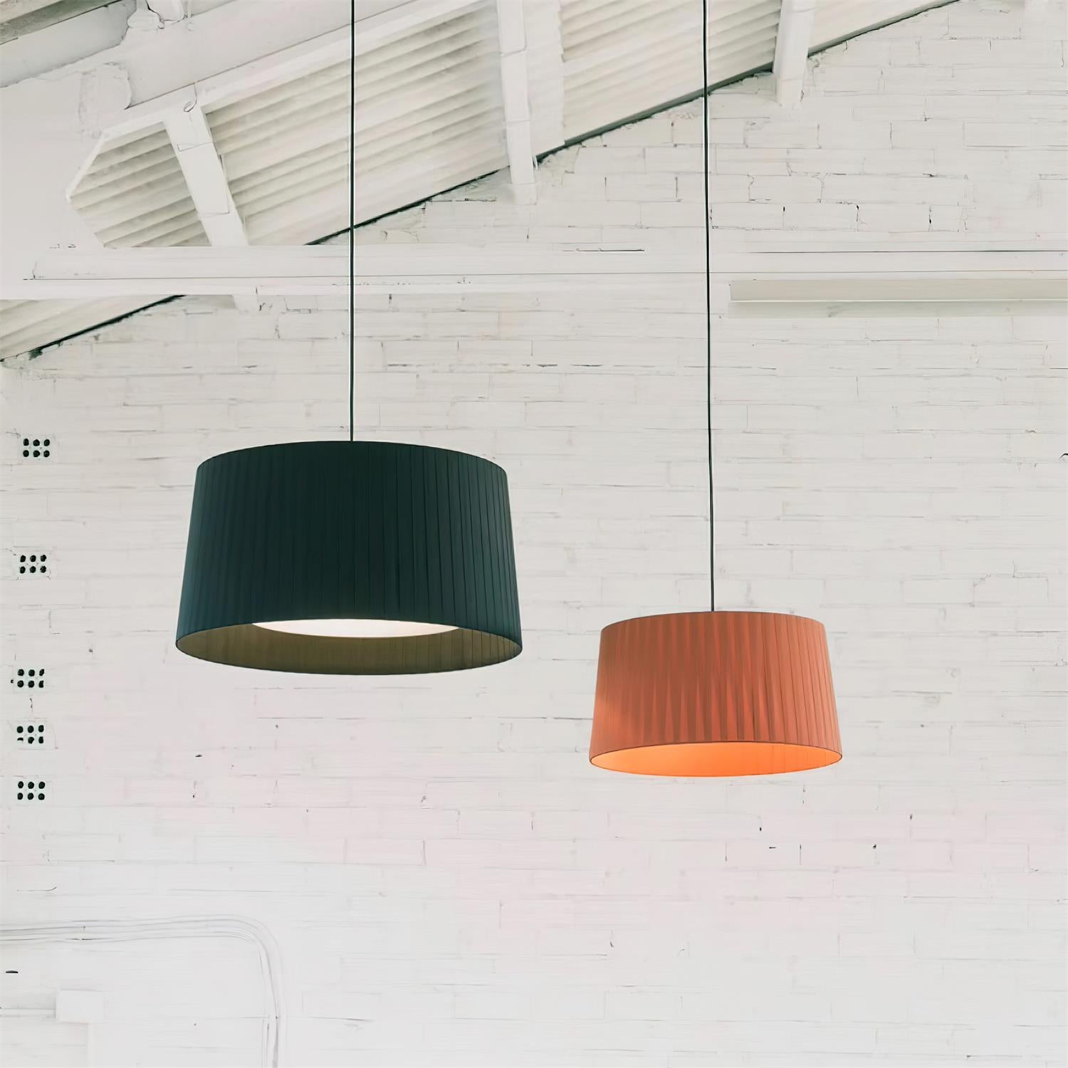Pendant Lamp Pleated Fabric Drum Black Minimalist Classic - Letslighting