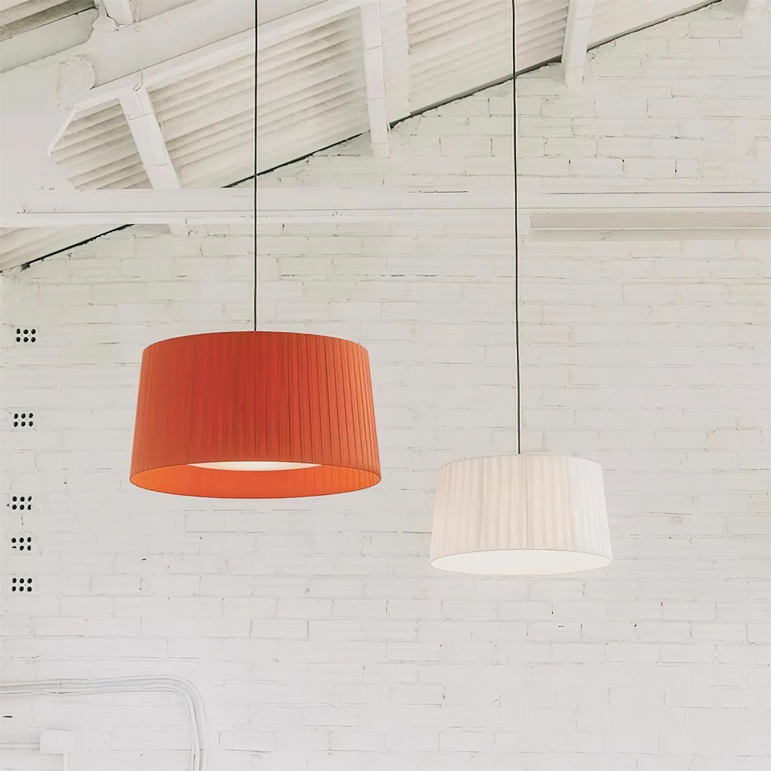 Pendant Lamp Pleated Fabric Drum Black Minimalist Classic - Letslighting