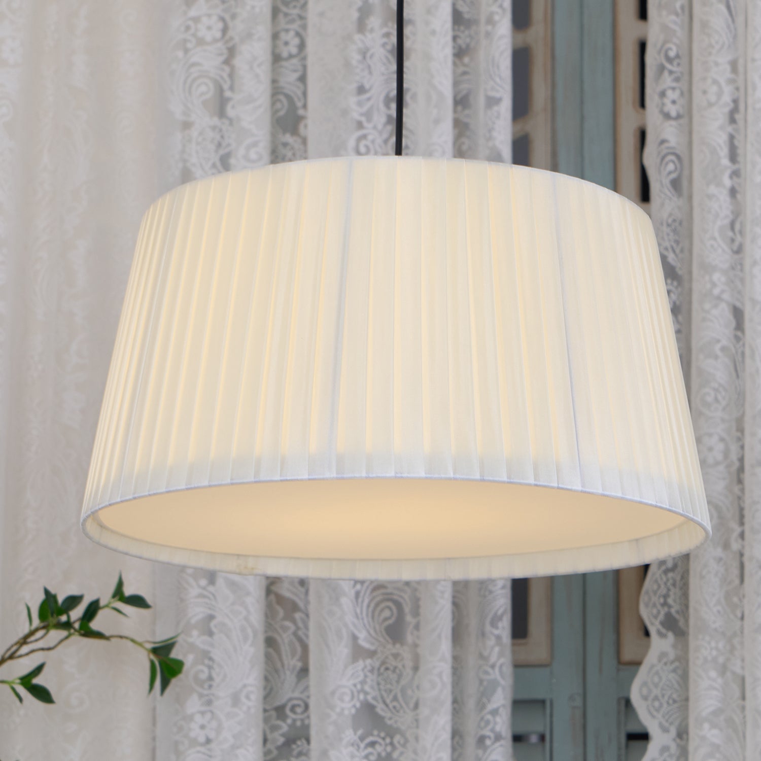 Pendant Lamp Pleated Fabric Drum Black Minimalist Classic - Letslighting