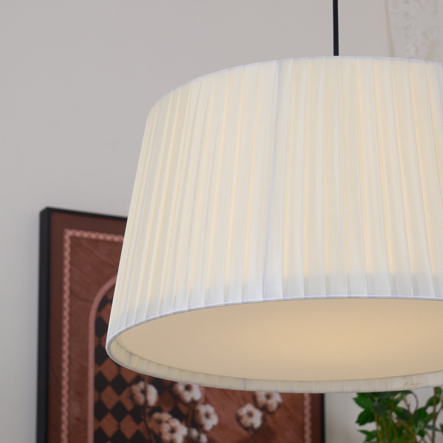 Pendant Lamp Pleated Fabric Drum Black Minimalist Classic - Letslighting