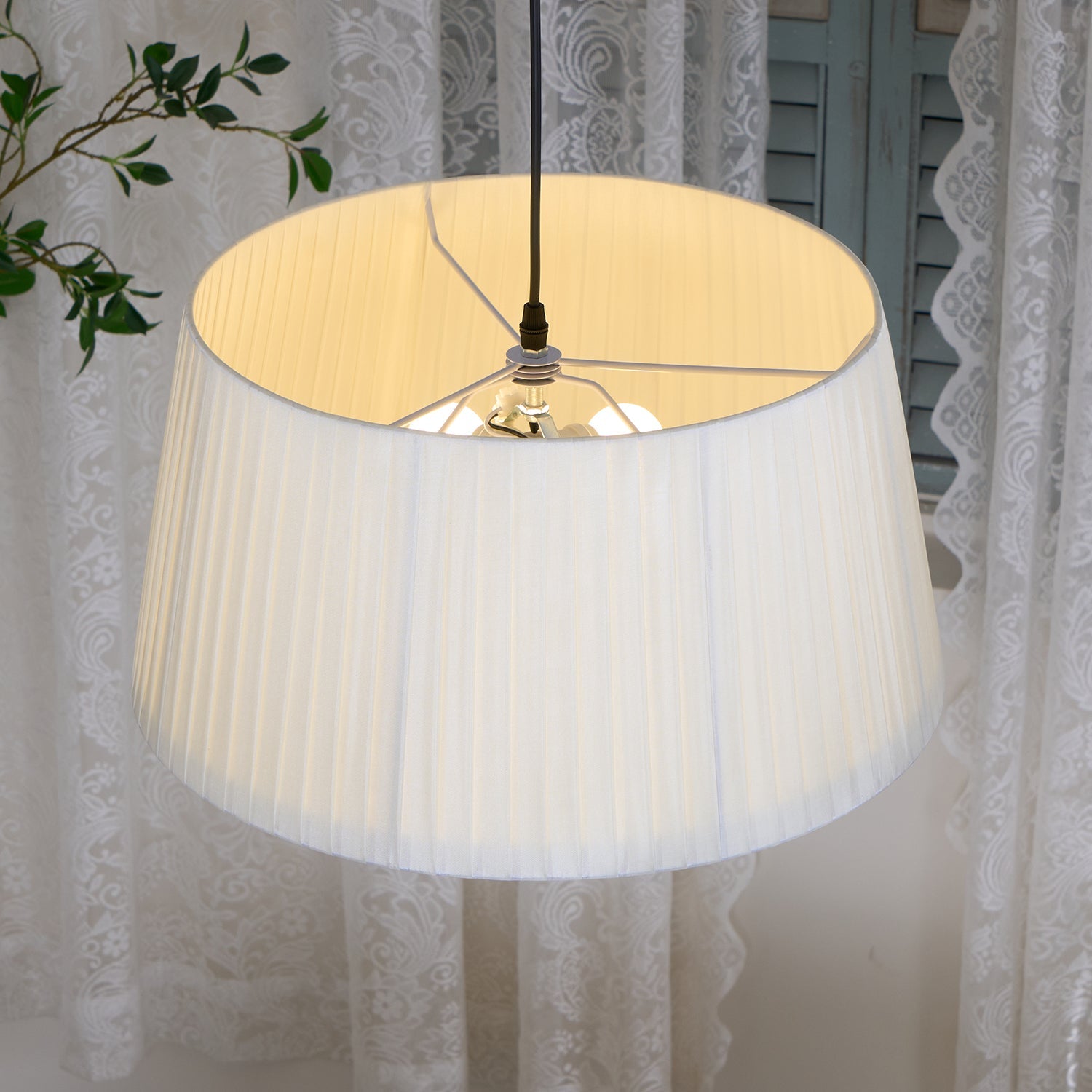 Pendant Lamp Pleated Fabric Drum Black Minimalist Classic - Letslighting