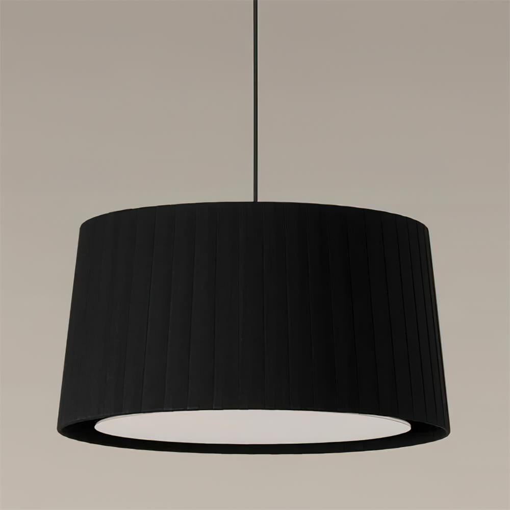 Pendant Lamp Pleated Fabric Drum Black Minimalist Classic - Letslighting