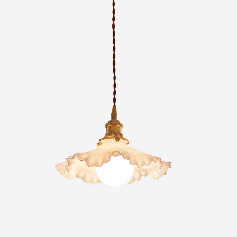 Pendant Lamp Glass Ruffle Shade Brass Warm Glow - Letslighting