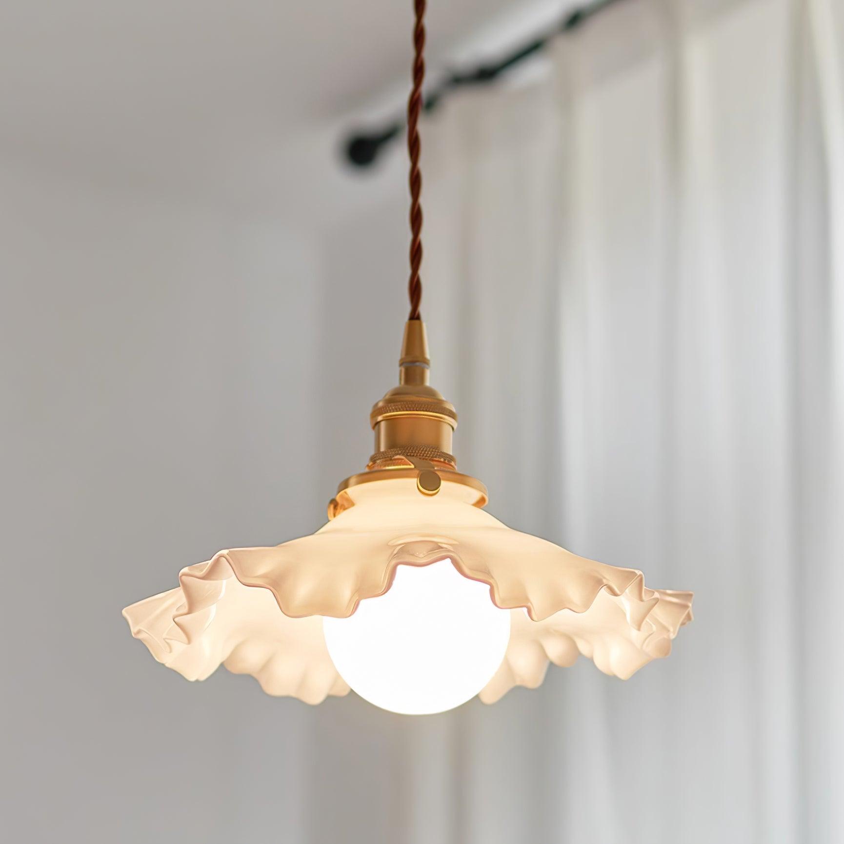 Pendant Lamp Glass Ruffle Shade Brass Warm Glow - Letslighting