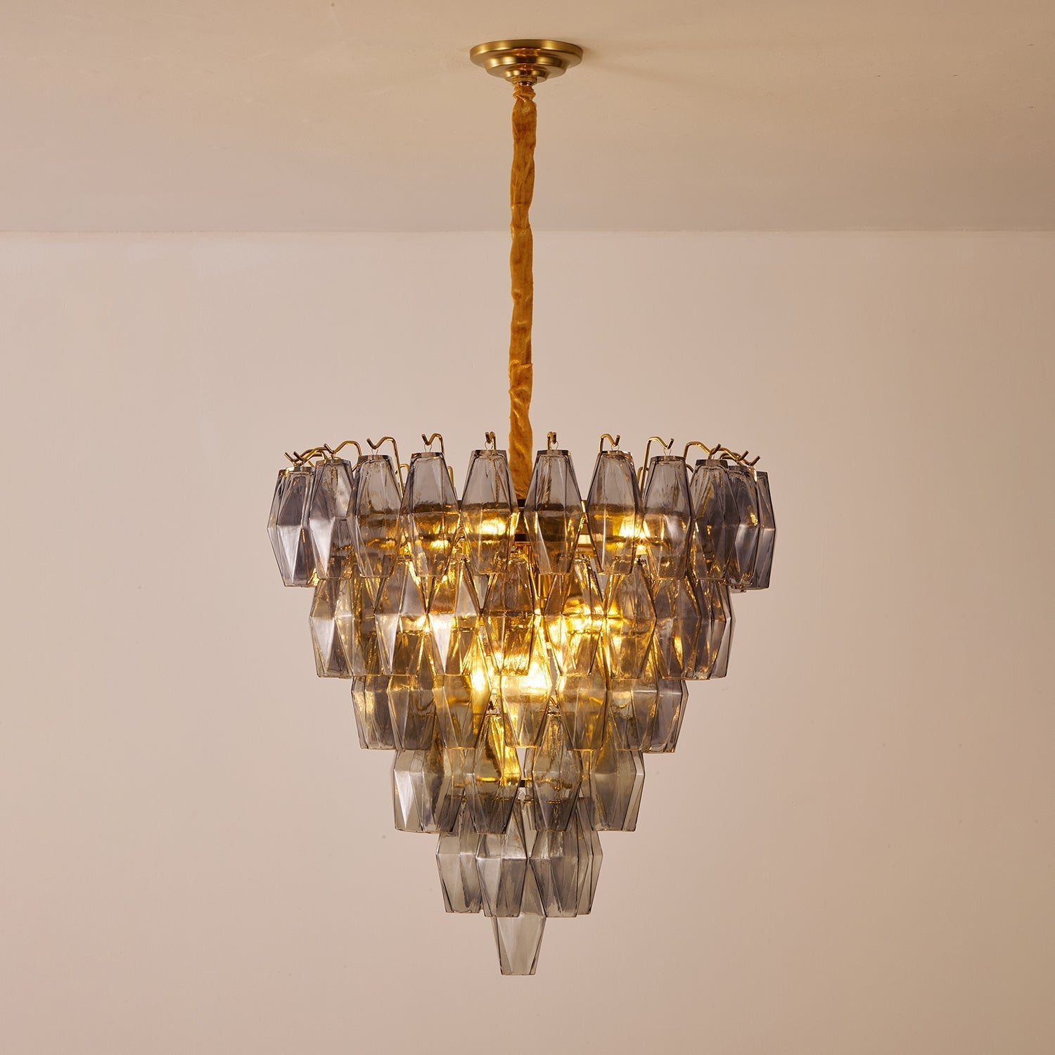 Aurora Chandelier Smoke Gray Inverted Crystal Prism