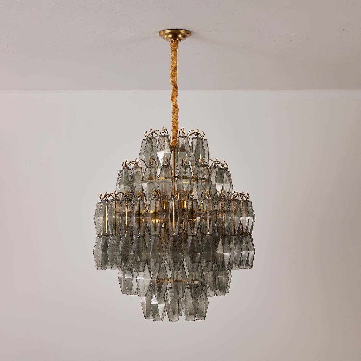 Aurora Chandelier Smoke Gray Prism Glass Layered
