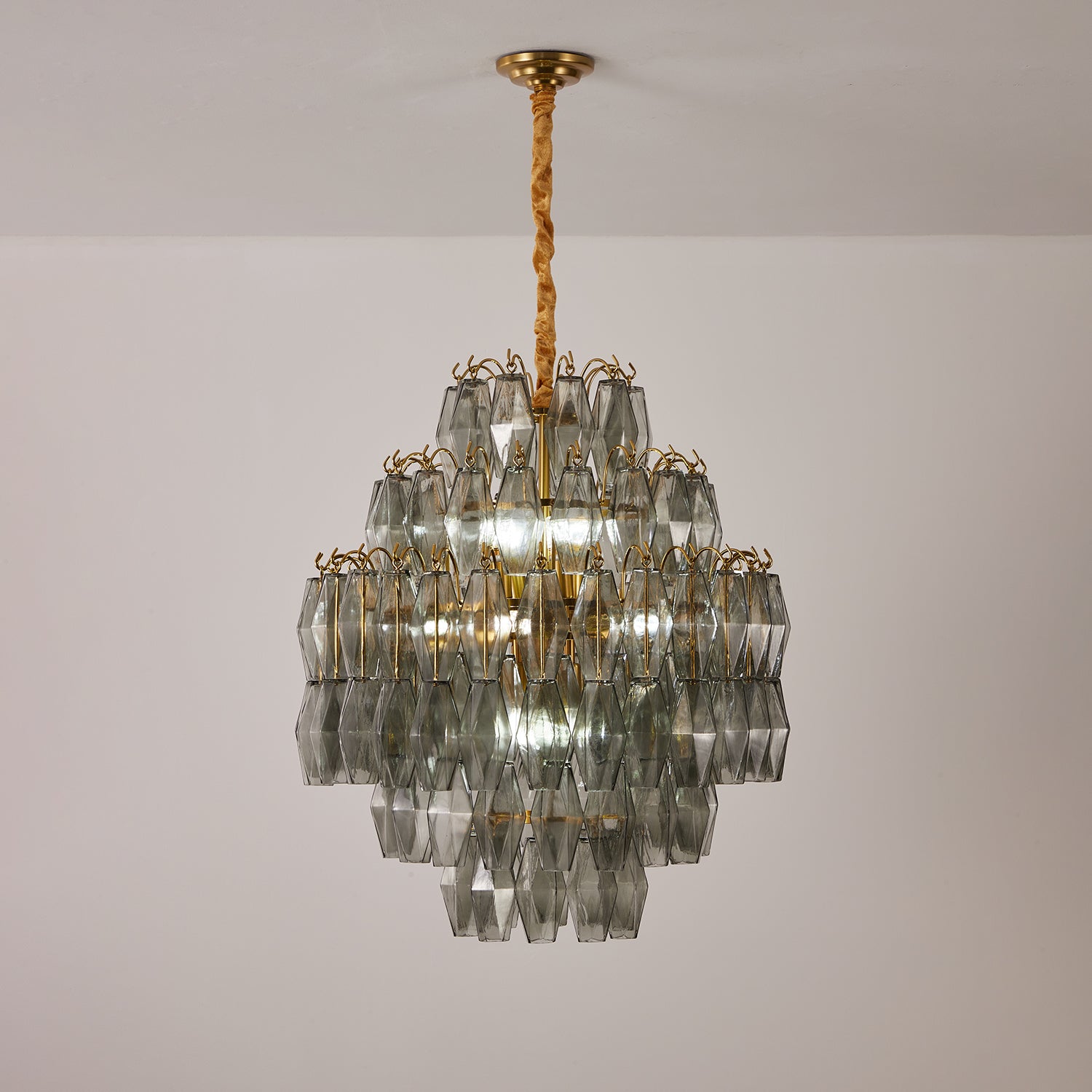 Aurora Chandelier Smoke Gray Prism Glass Layered