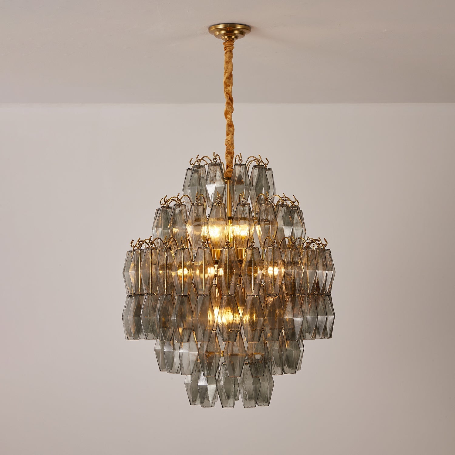 Aurora Chandelier Smoke Gray Prism Glass Layered