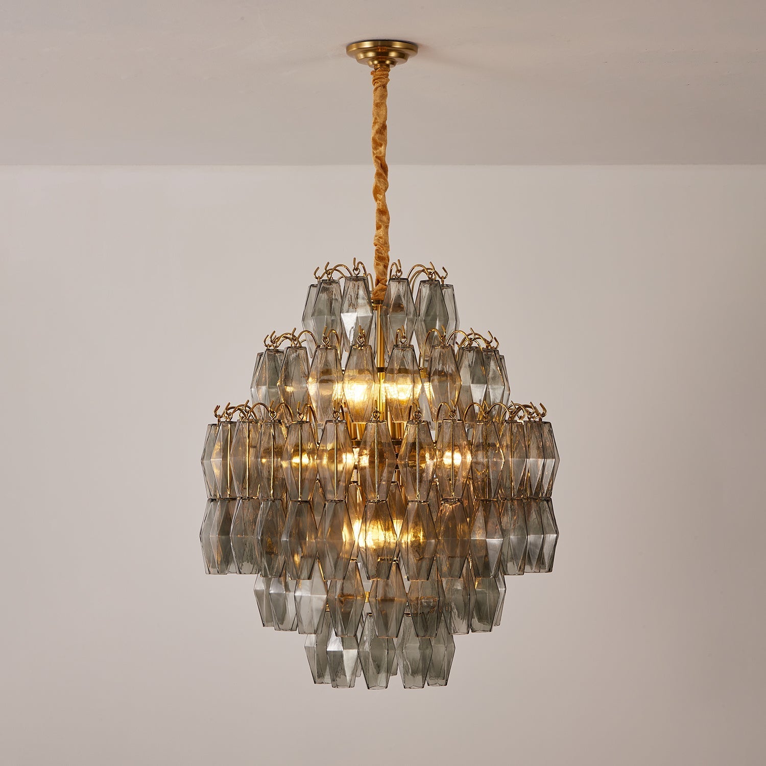 Aurora Chandelier Smoke Gray Prism Glass Layered