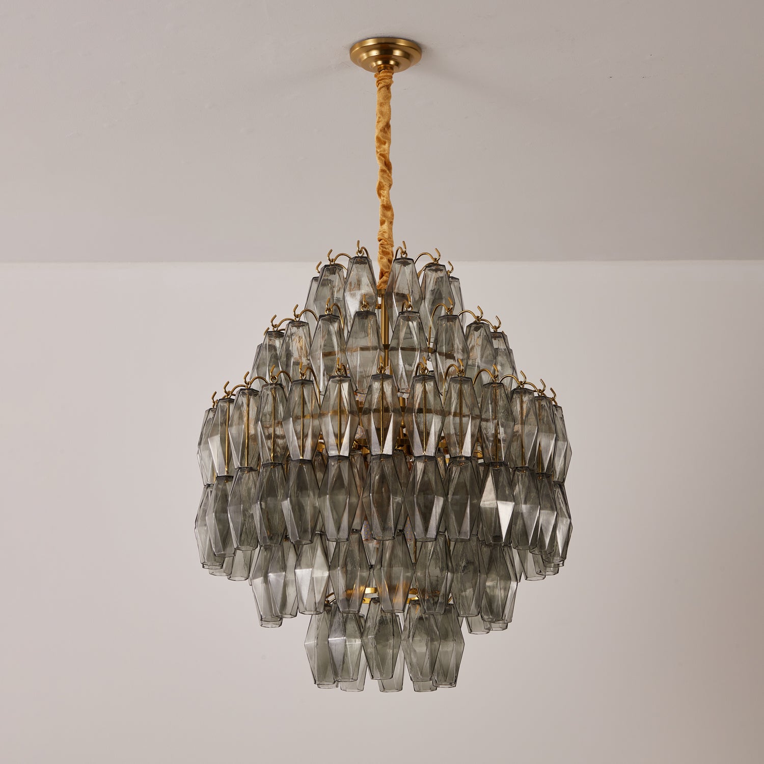 Aurora Chandelier Smoke Gray Prism Glass Layered