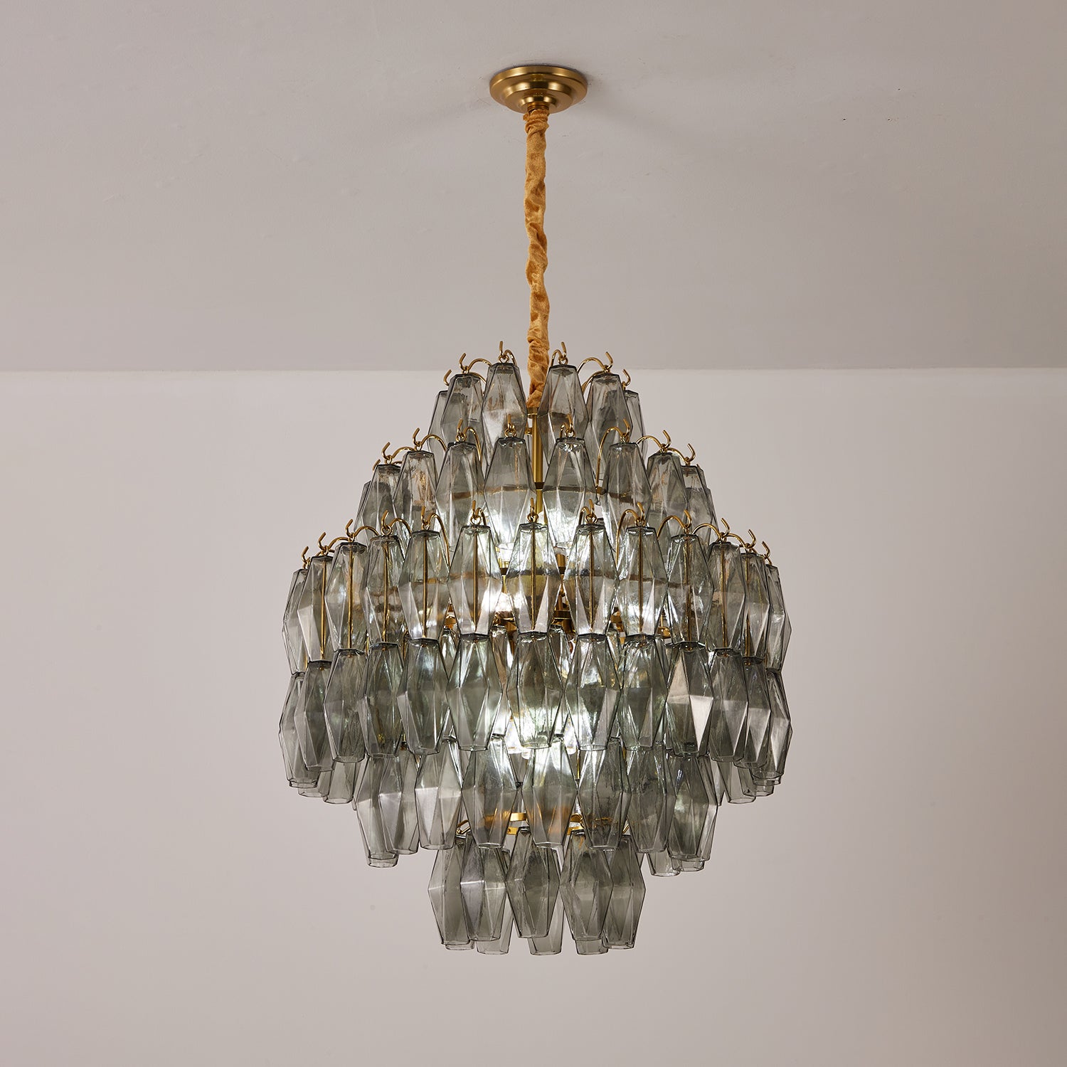 Aurora Chandelier Smoke Gray Prism Glass Layered