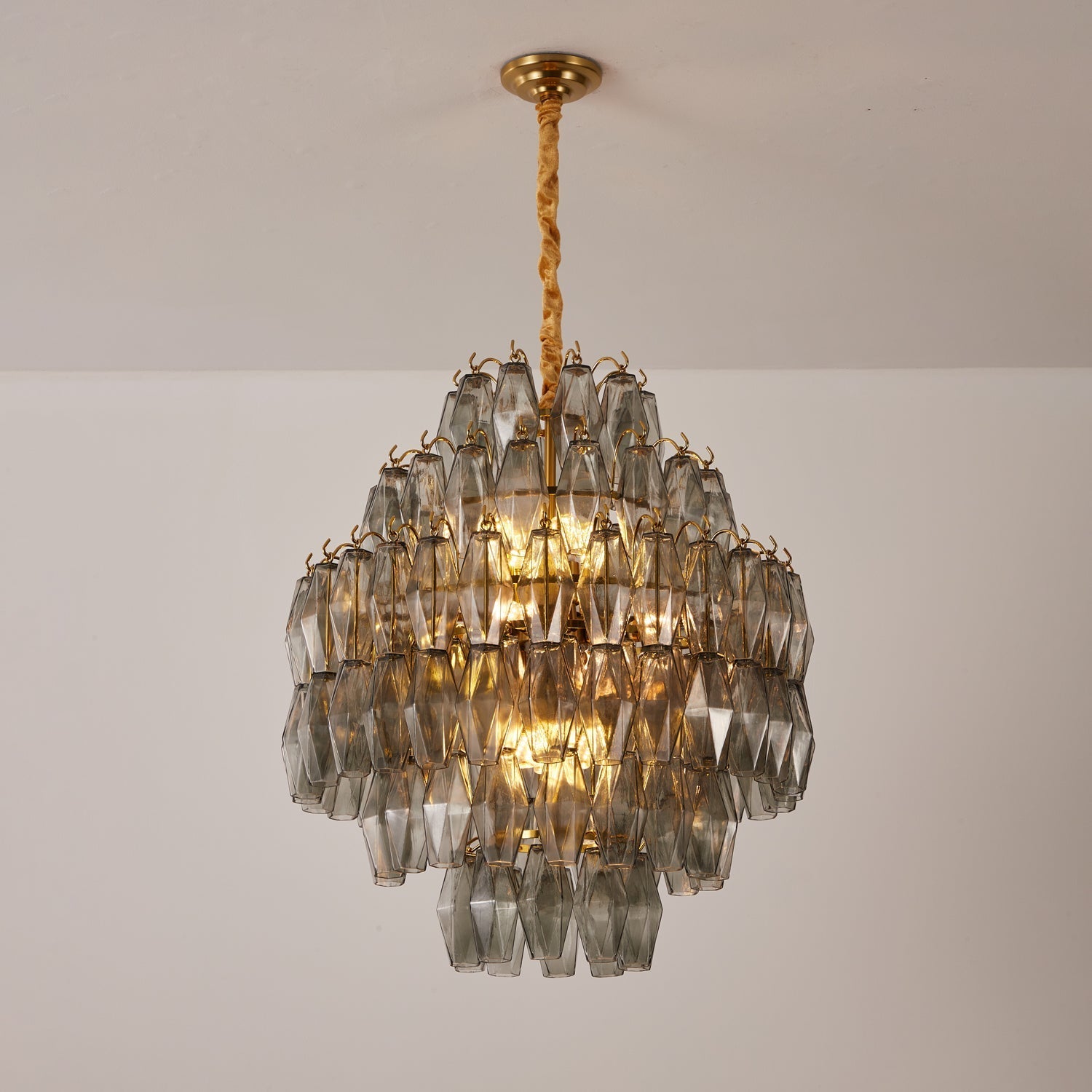 Aurora Chandelier Smoke Gray Prism Glass Layered