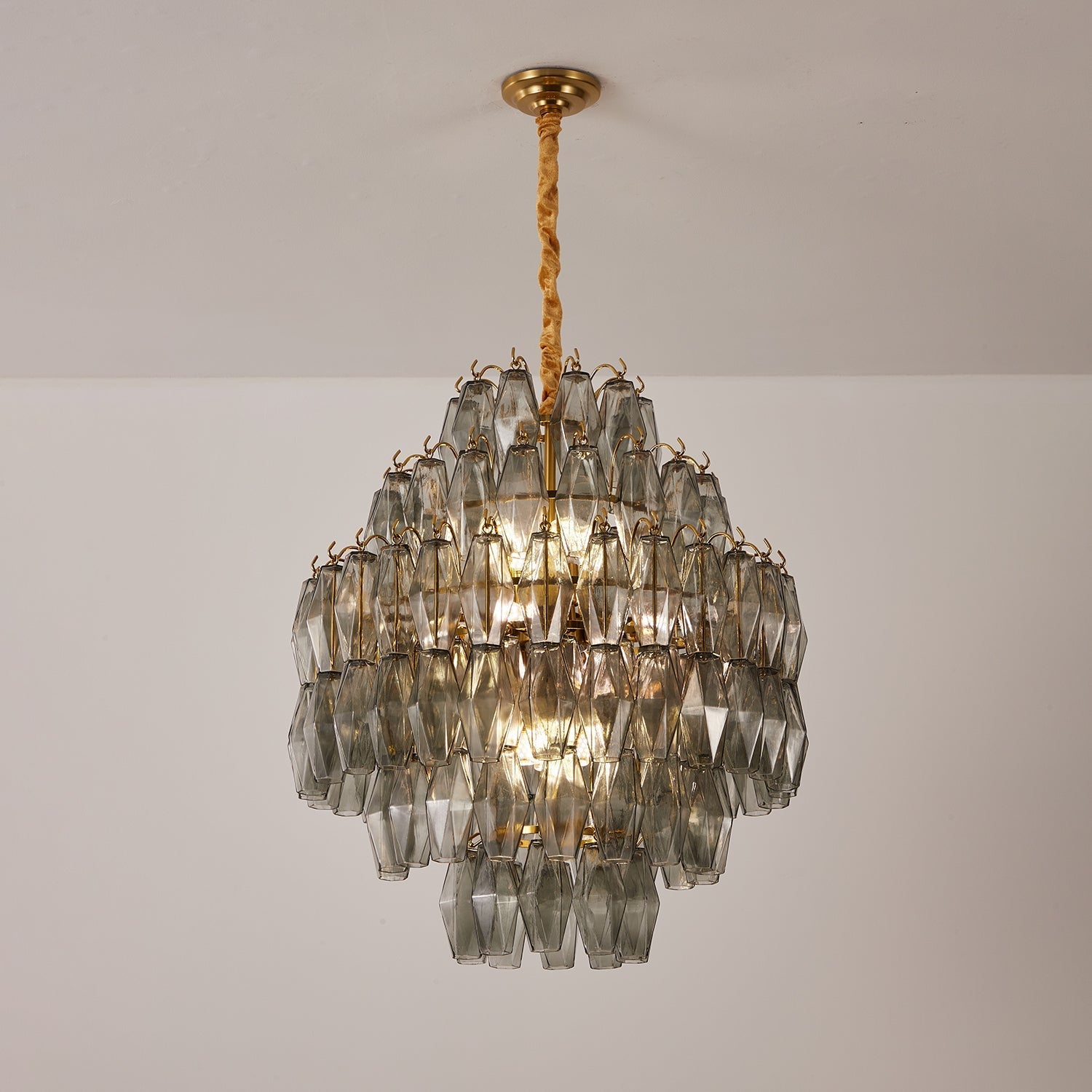 Aurora Chandelier Smoke Gray Prism Glass Layered