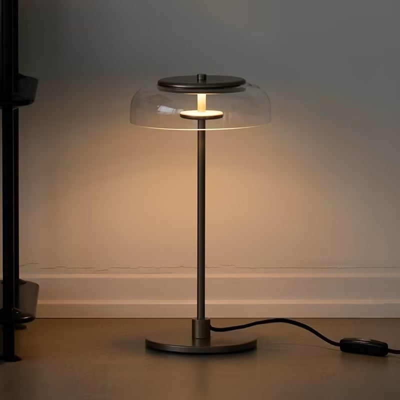 Solara Table Lamp Clear Glass Shade Wood Base - Letslighting