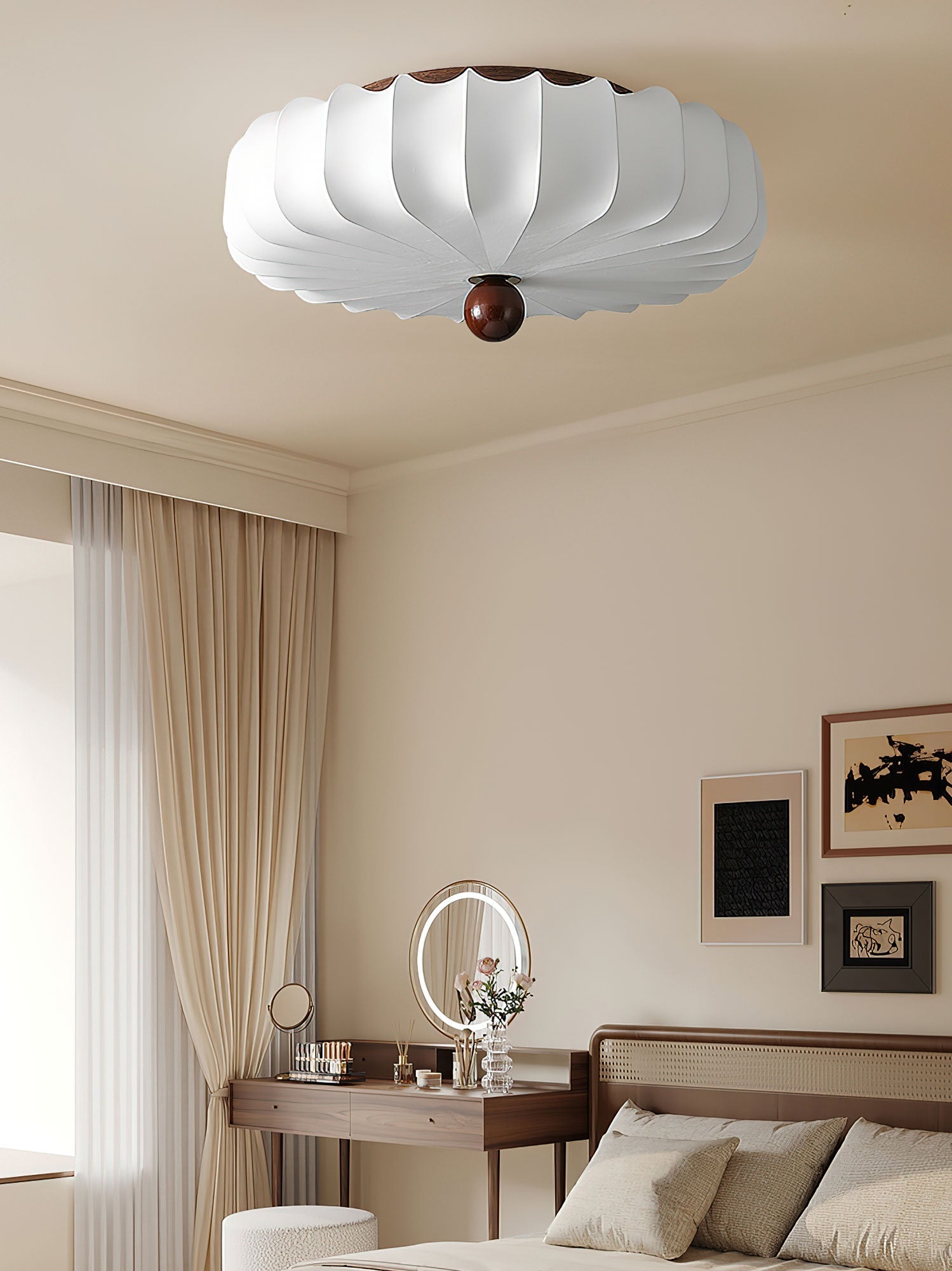 Zotala Petal Fabric Wood Flush Mount Ceiling Light - Letslighting