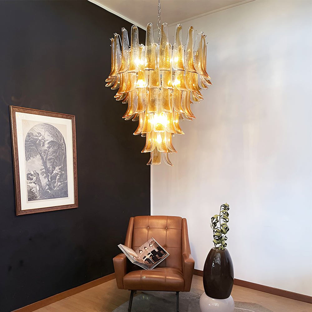 Aurora Chandelier Amber Glass Petals Layered Luxury - Letslighting