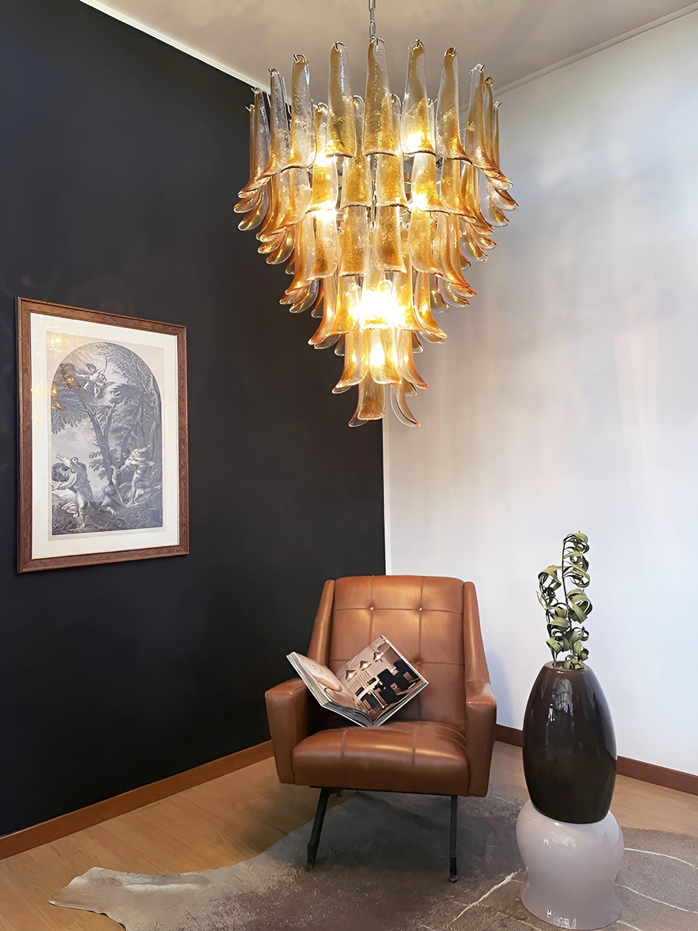 Aurora Chandelier Amber Glass Petals Layered Luxury - Letslighting