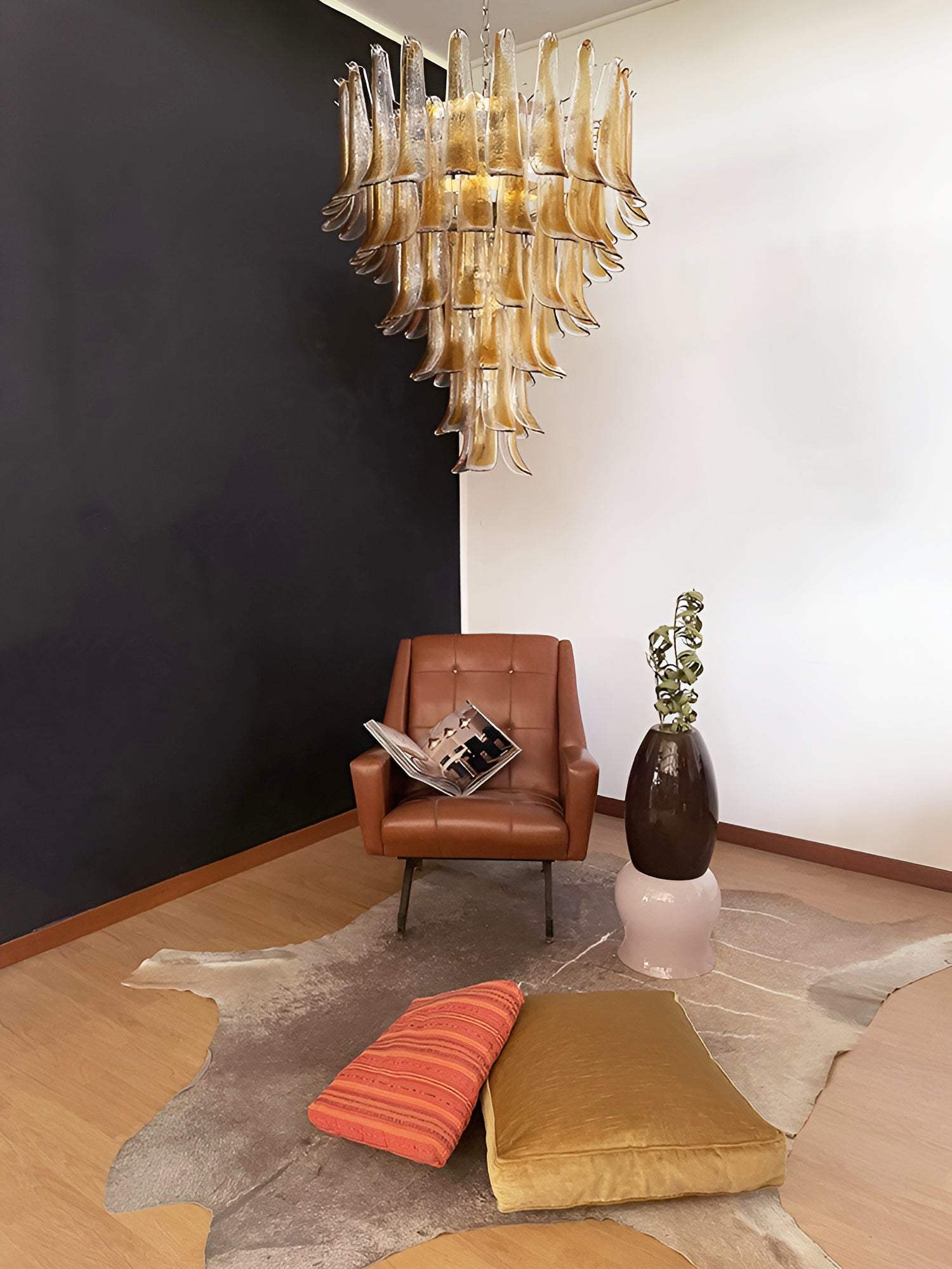 Aurora Chandelier Amber Glass Petals Layered Luxury - Letslighting