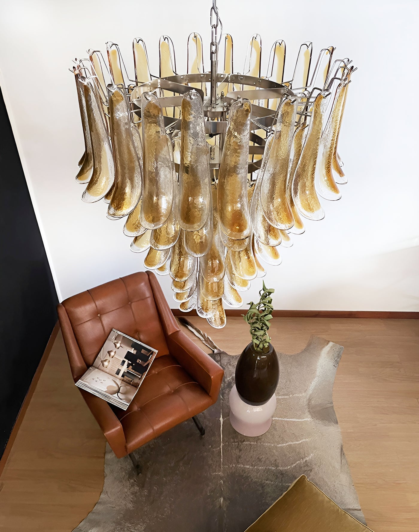 Aurora Chandelier Amber Glass Petals Layered Luxury - Letslighting