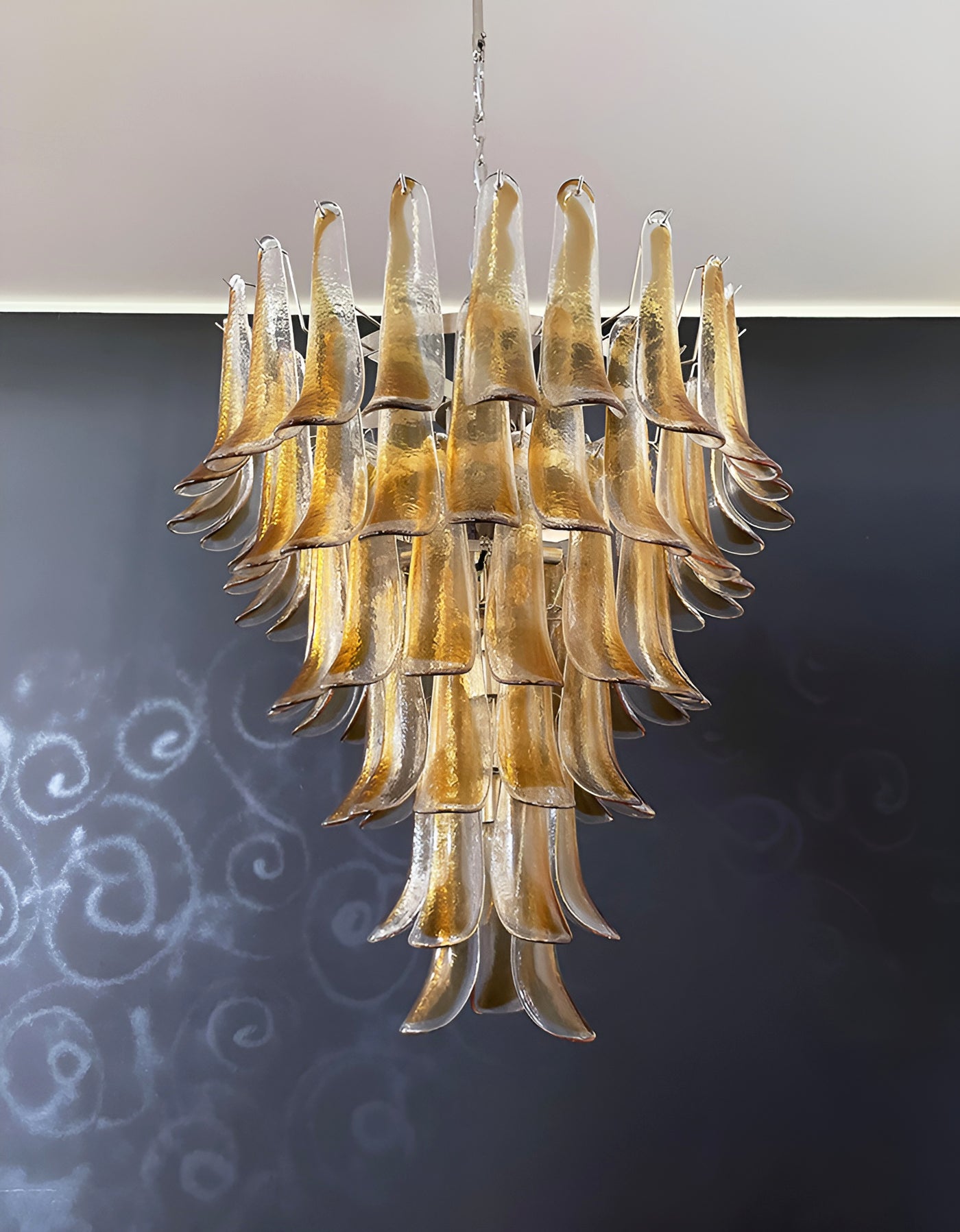 Aurora Chandelier Amber Glass Petals Layered Luxury - Letslighting