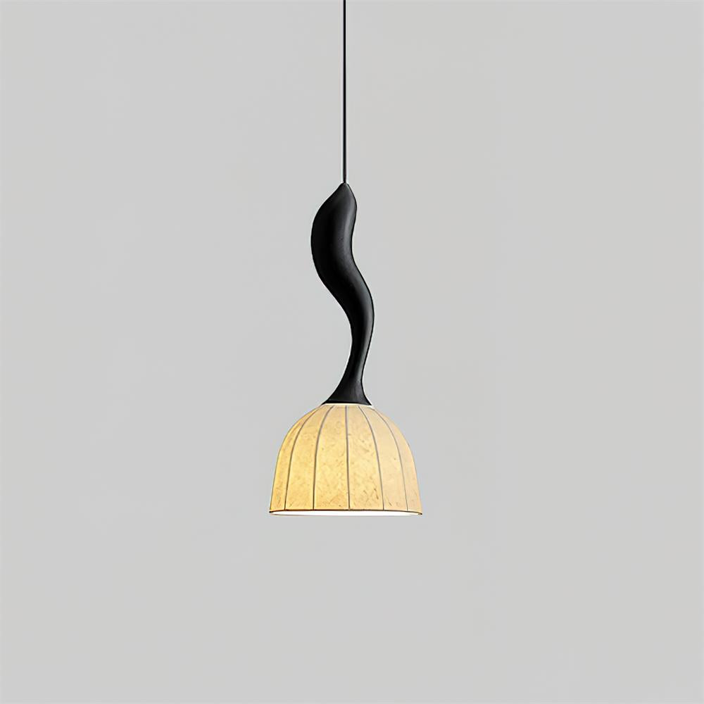 Solia Pendant Lamp Curved Stem & Fabric Wooden - Letslighting